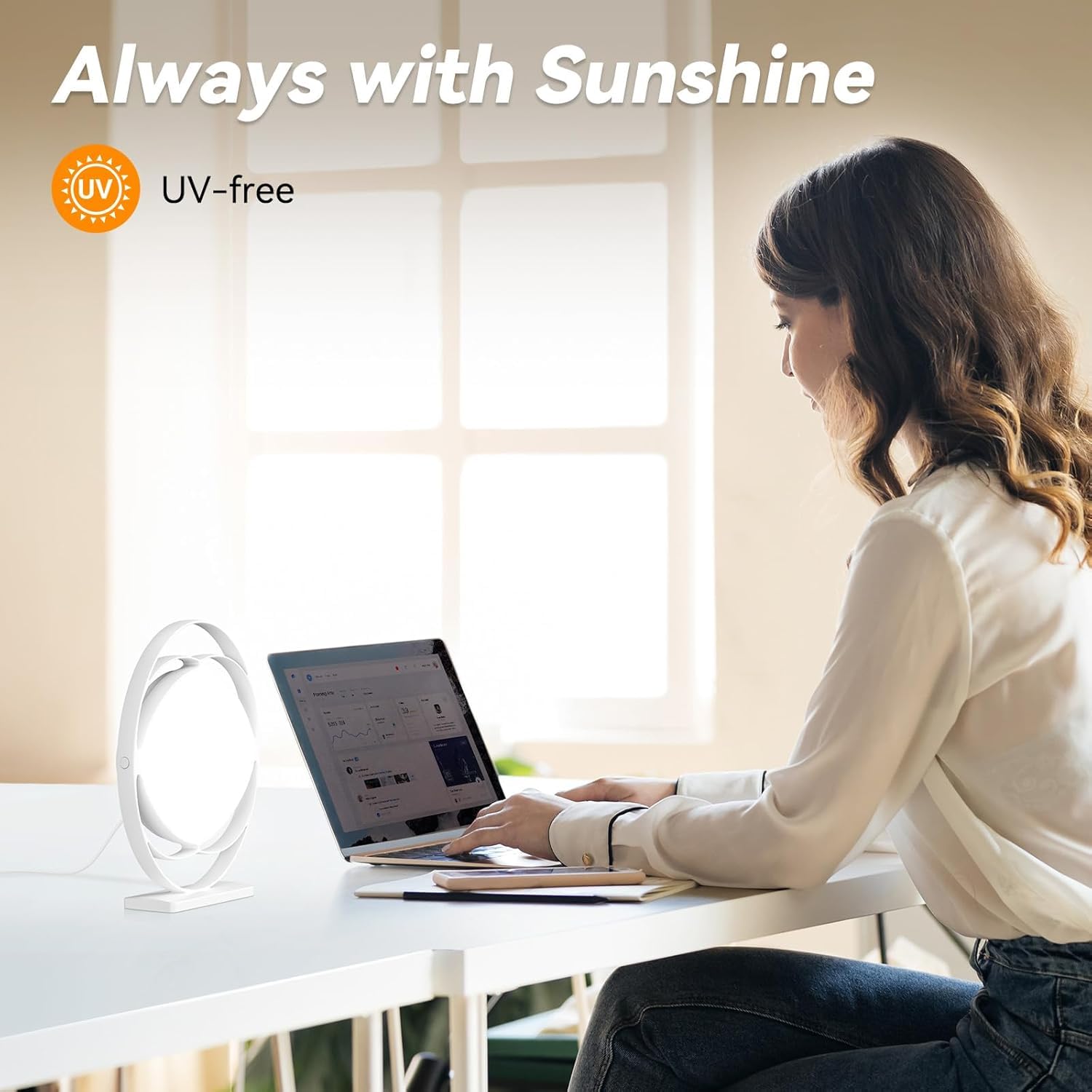 Lámpara de Luz Diurna, Lámpara de Fototerapia Sin Rayos UV de 10000 lux,3 Temperaturas de Volor, 4 Temporizadores, 5 Iintensidades de Luz Ajustables, Lámpara Solar con Función de Memoria (Blanco)