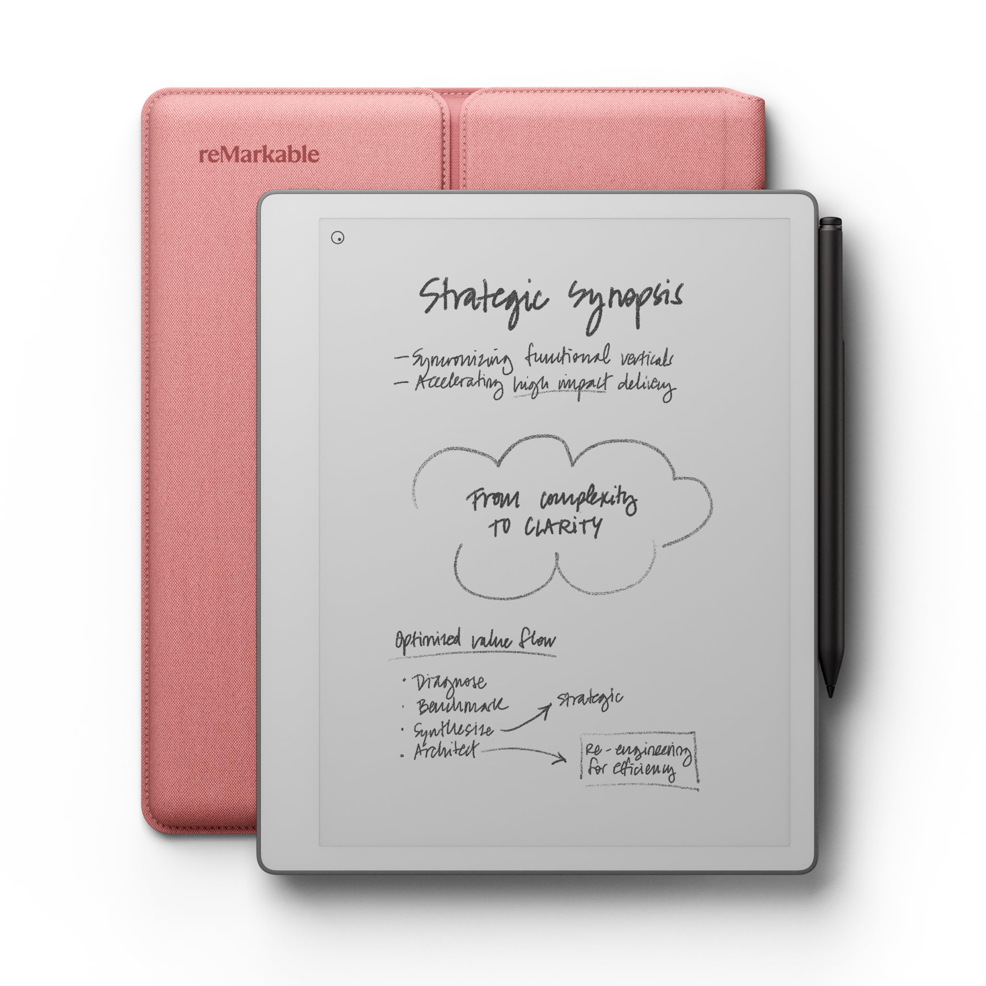 reMarkable Paper Pure Bundle – 10.3” Paper Tablet with Black-and-White Display – Digital Notebook for Better Thinking, Writing, and Reading. Includes Desert Pink Sleeve Folio and Marker Plus reMarkable Paper Pure + Desert Pink Sleeve