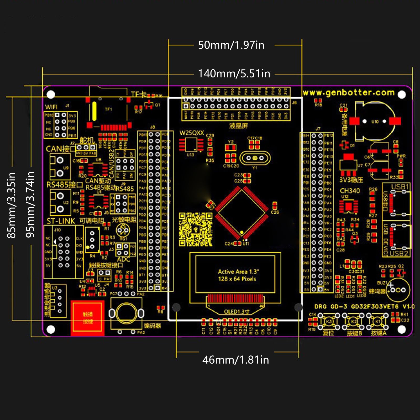 Scheda di sviluppo 120 MHz GD32F303VET6 con porta USB, scheda di apprendimento per la programmazione di progetti di prototipazione, sviluppo USB