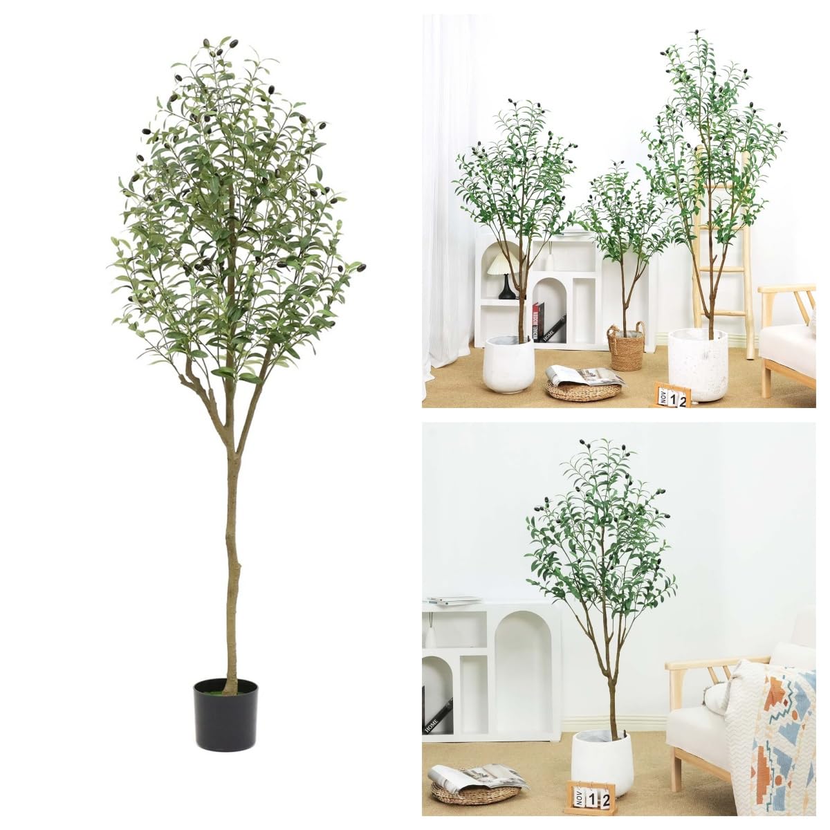 1,8 m künstlicher Olivenbaum mit naturgetreuen Olivenblättern, künstlicher Olivenbaum im Topf, Olivenbaum aus Seide für die Dekoration von Wohnzimmer,Schlafzimmer und Büro