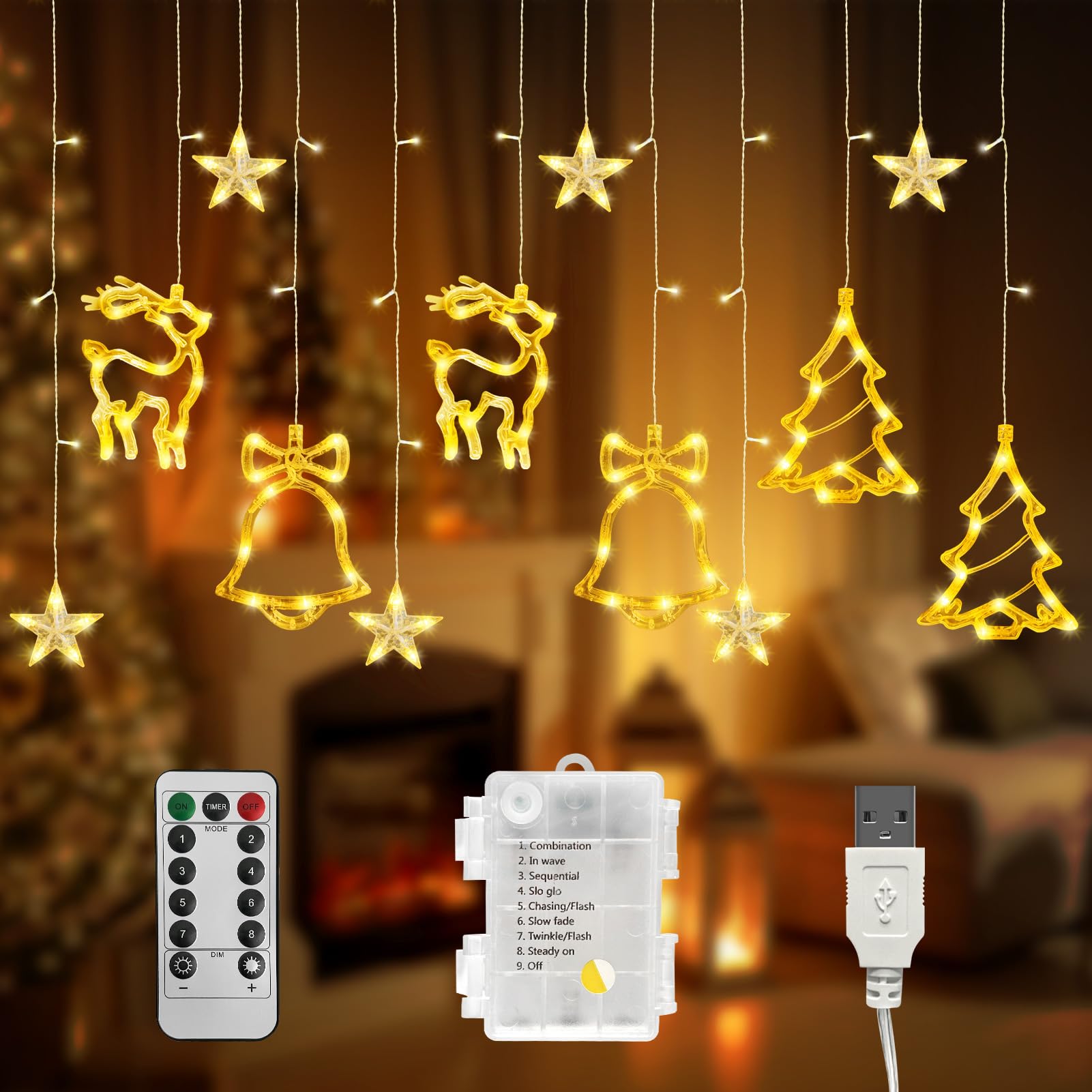 LED Lichterkette Sterne Weihnachten 3.5M 8 Modi Lichtervorhang USB