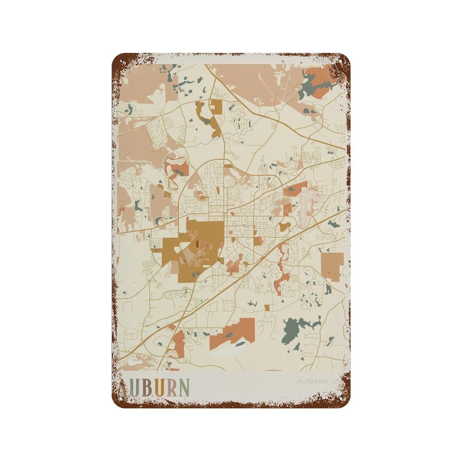 xiaoxiaoshen Auburn Map Alabama Travel Gift Boho (2) Wall Decor Art Metal Tin Poster Modern Home Decor Art Home Bar Shop Decorations Vintage Sign 30x20cm