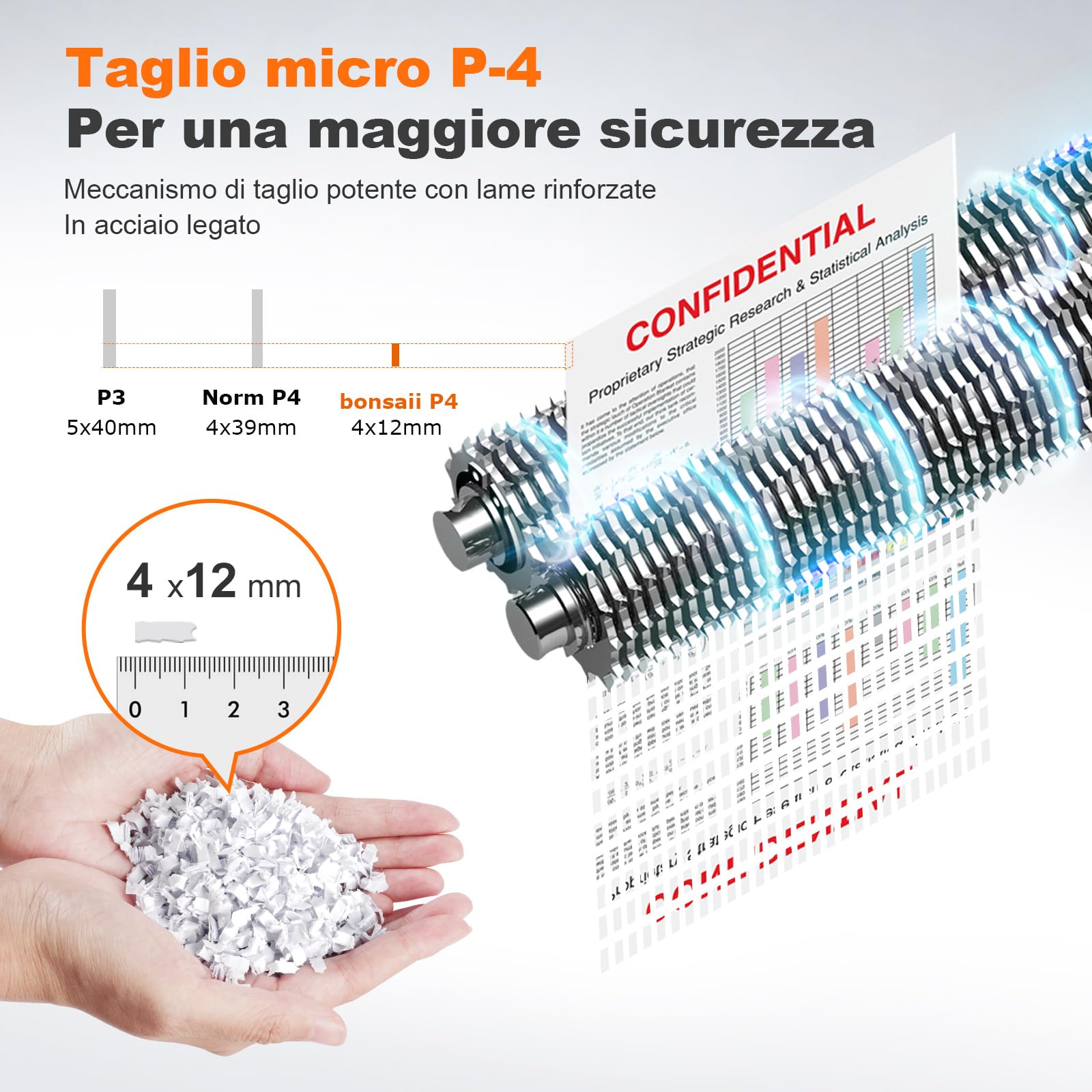Bonsaii C291-A Distruggidocumenti P-4 Micro-Cut, con alimentatore automatico di documenti da 300 fogli, funzionamento continuo, 60 minuti, contenitore per rifiuti da 31 litri