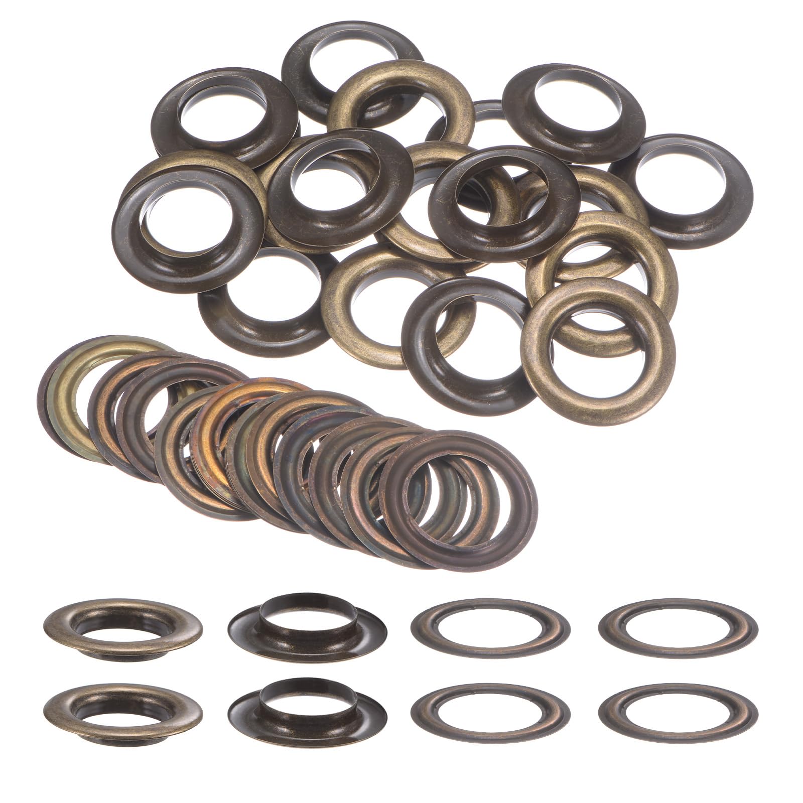 QUARKZMAN 20Set Occhielli per Teloni con Rondelle 30mm Kit Occhiello Strumento Metallici per Tende in Tessuti Cinture in Pelle Borse Fai Da Te, Bronzo (Perforatrice Non Inclusa)
