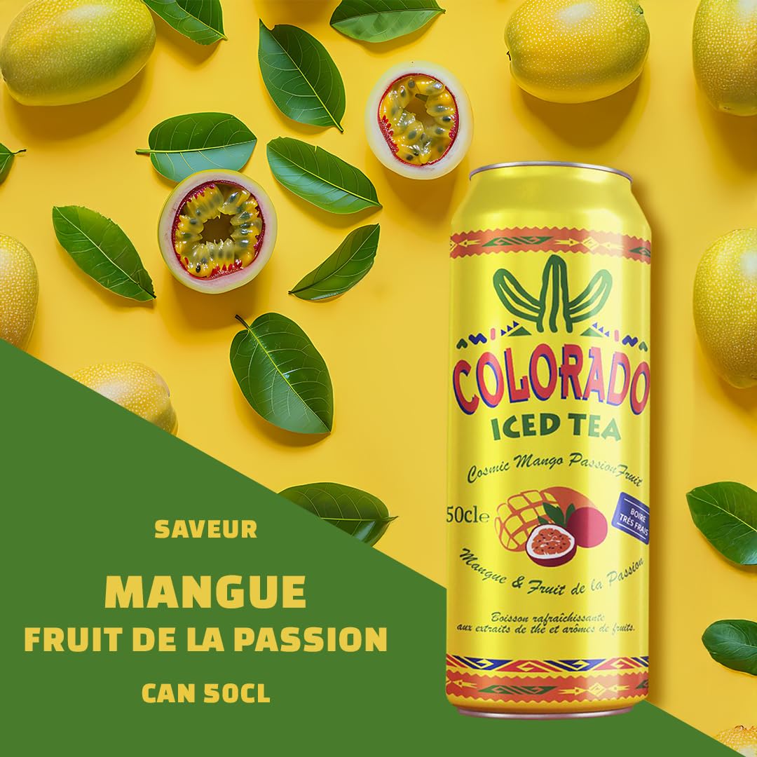 Colorado Iced Tea Mangue Fruit de la Passion, Thé Glacé aux Extraits de Thé et Arômes de Fruits, 50cl, Lot de 24
