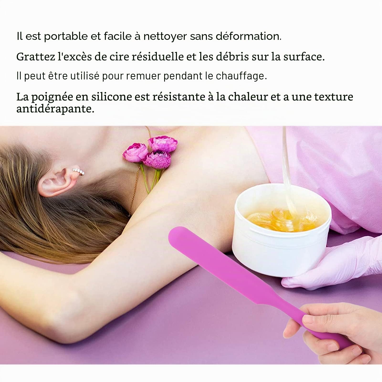 Spatules à Cire, Spatules en Silicone pour Faire Fondre la Cire, Applicateur de Cire pour L'épilation, Grattoir Multifonctionnel pour Haricot de Cire (Violet)