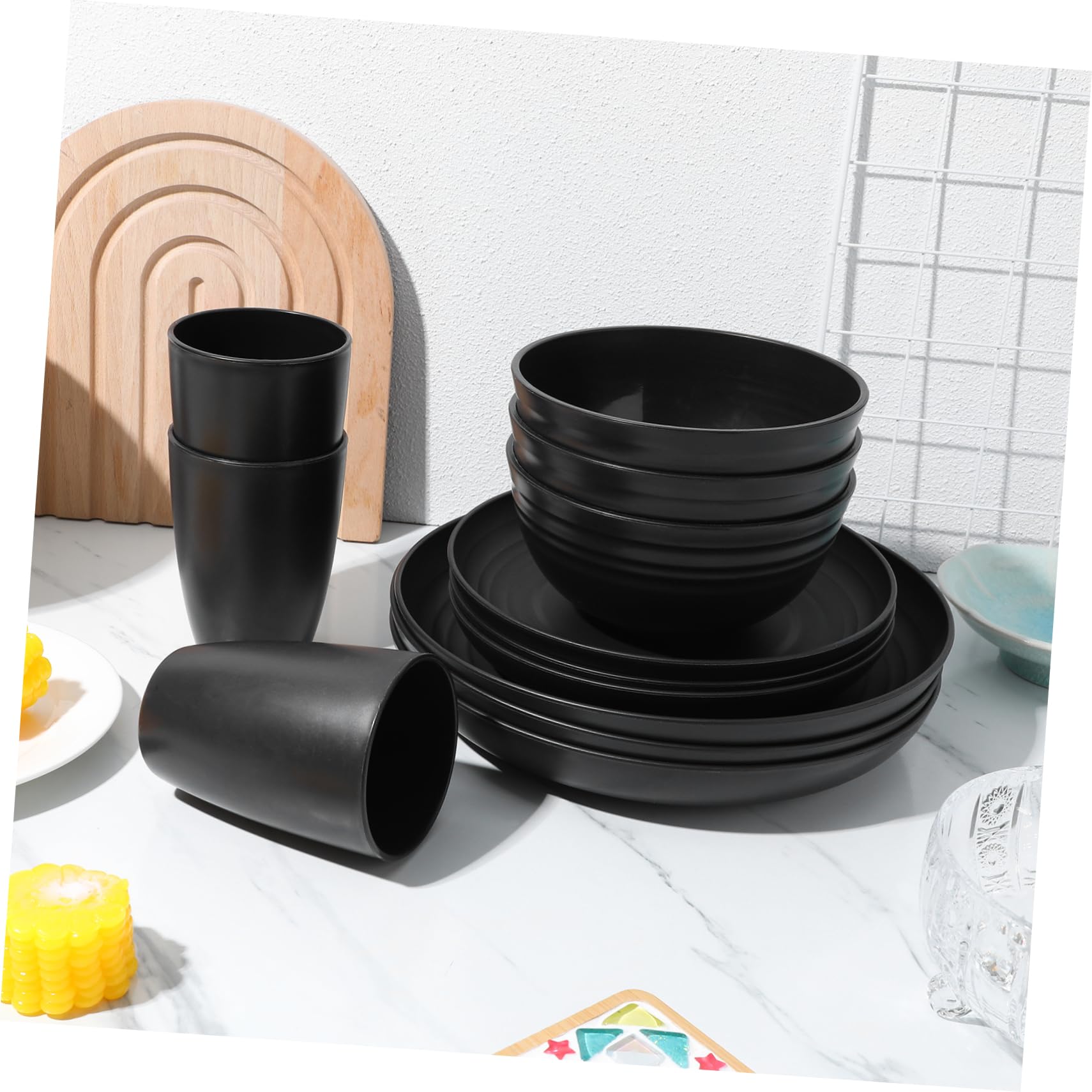 ABOOFAN Camping Dish Set 12-piece Outdoor Dinnerware Set Wheat Straw Plates and Bowls Easy to Maintain for Dorm