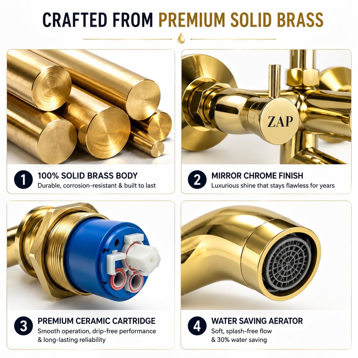 ZAP Elixir Gold 2-in-1 Shower Mixer Tap Set -7