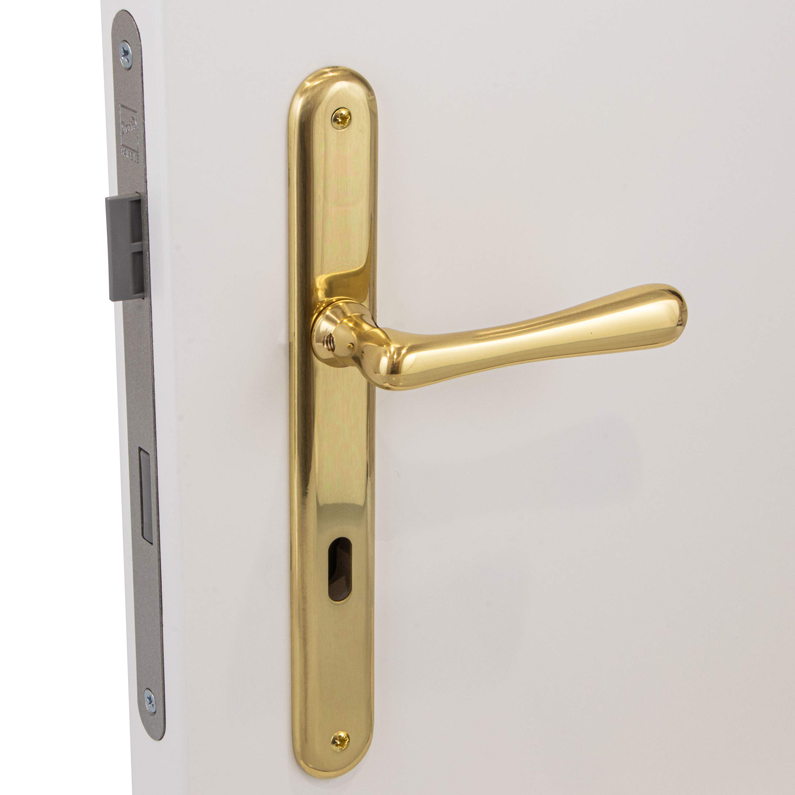 ALPENSTAHL - Maniglia per porta in ottone anticato, stile vintage, con serratura, in ottone lucido BB