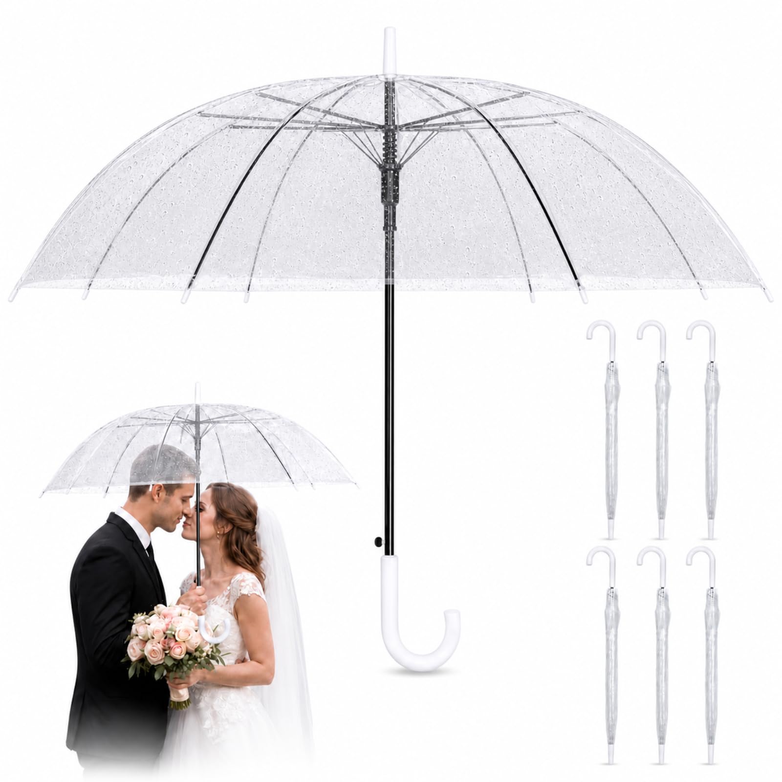 Hestya 8 Stück Transparenter Hochzeitsschirm & Durchsichtige Regenschirm | 102 cm Transparenter Regenschirm Hochzeit für Braut, Brautjungfern - Hochzeitsfotos & Leichter Foto & Dekoschirm