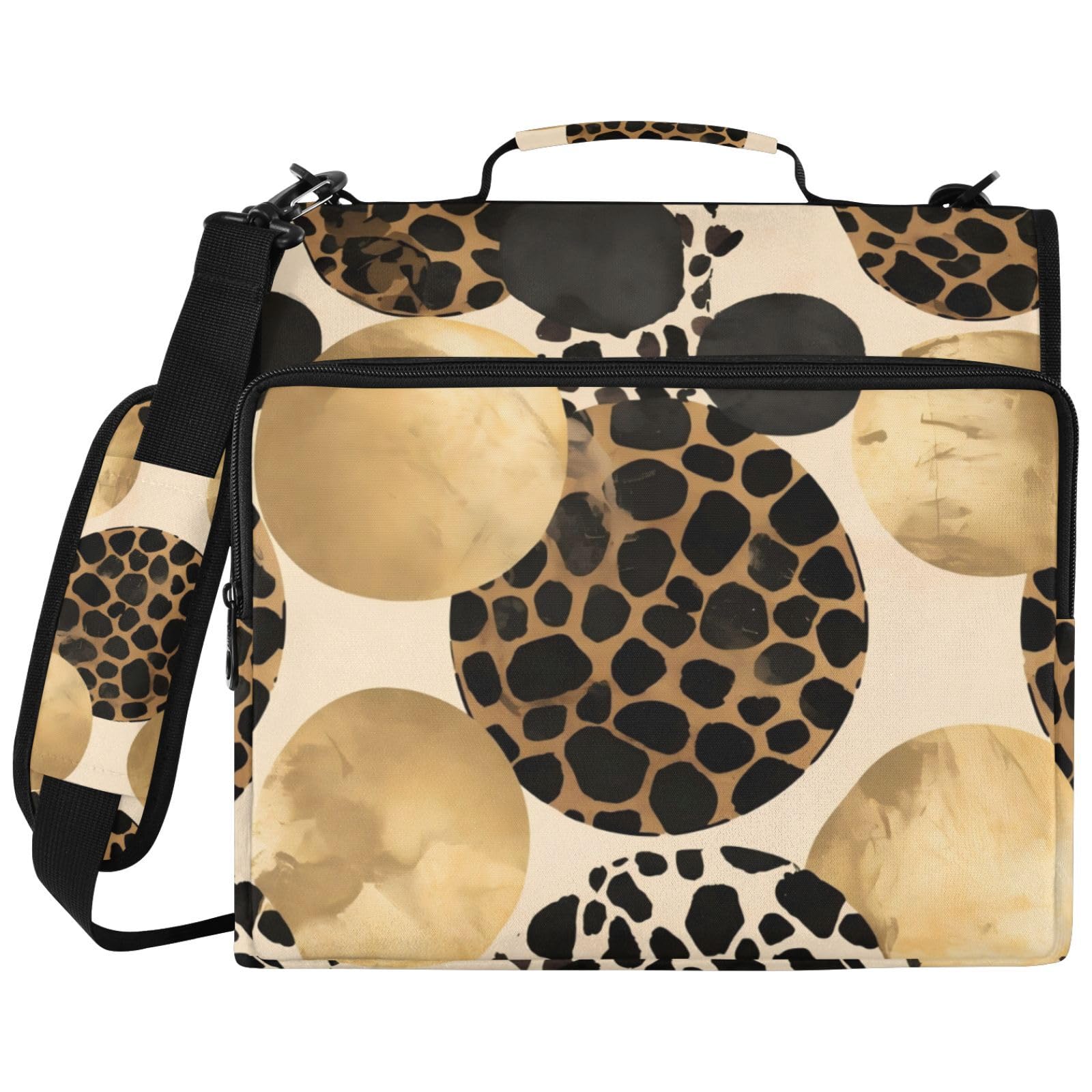 Leopard Circle Gold Pattern Zipper 3 Ring Raccoglitore Bag