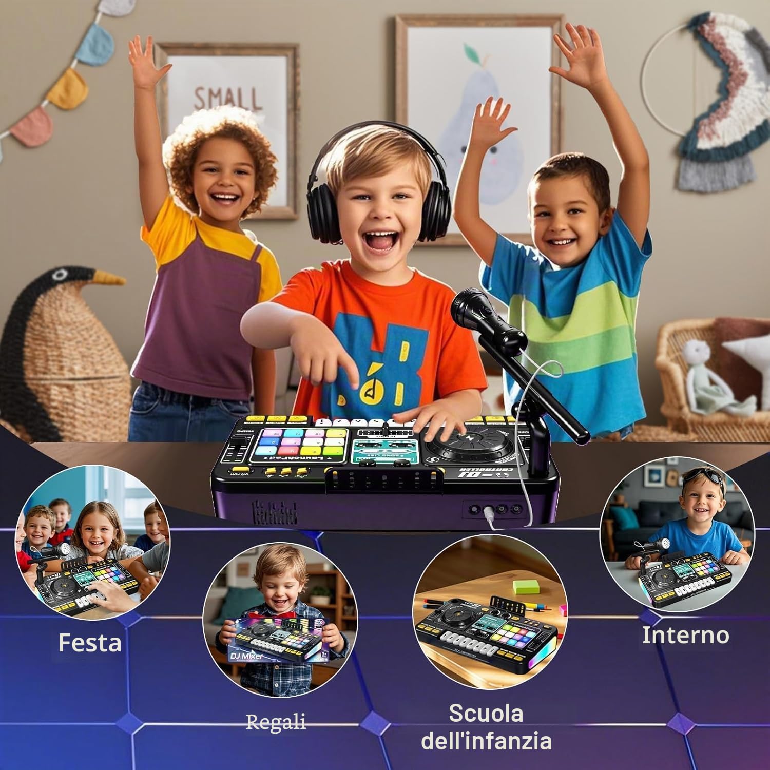 RedCrab Bambini Mixer DJ, Giradischi Mixer per Bambini con Oltre 100 Effetti sonori, Tastiera Musicale Interattiva per Bambini, Set DJ Musicale Educativo per Ragazzi e Ragazze (Nero)