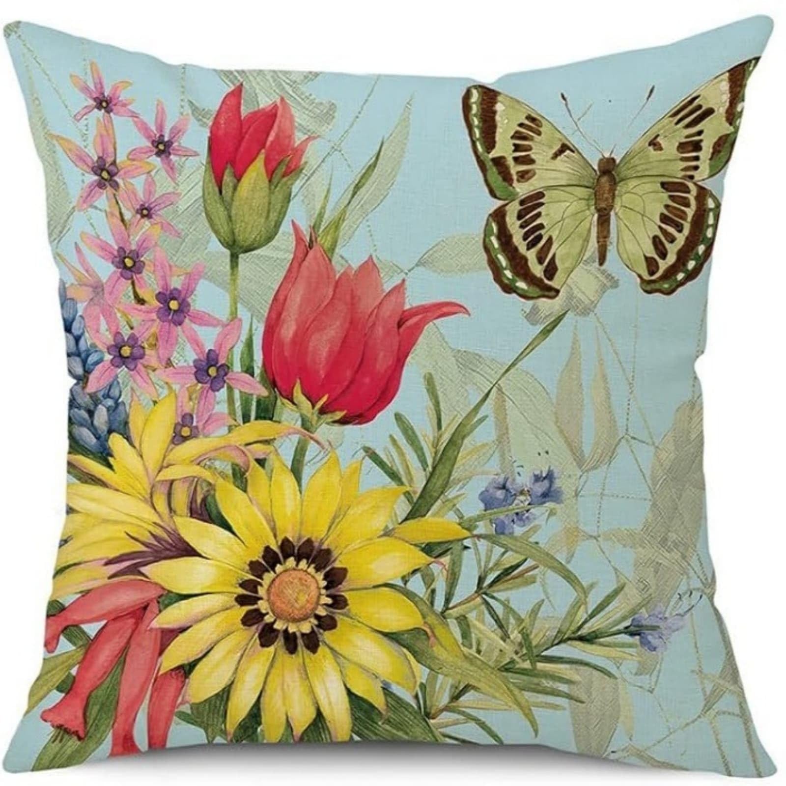 Cushion Covers 40cm x 40cm Green Butterfly Sofa Cushion Cover Linen with Invisible Zippers,Throw Pillow Covers for Bedroom Home Decor