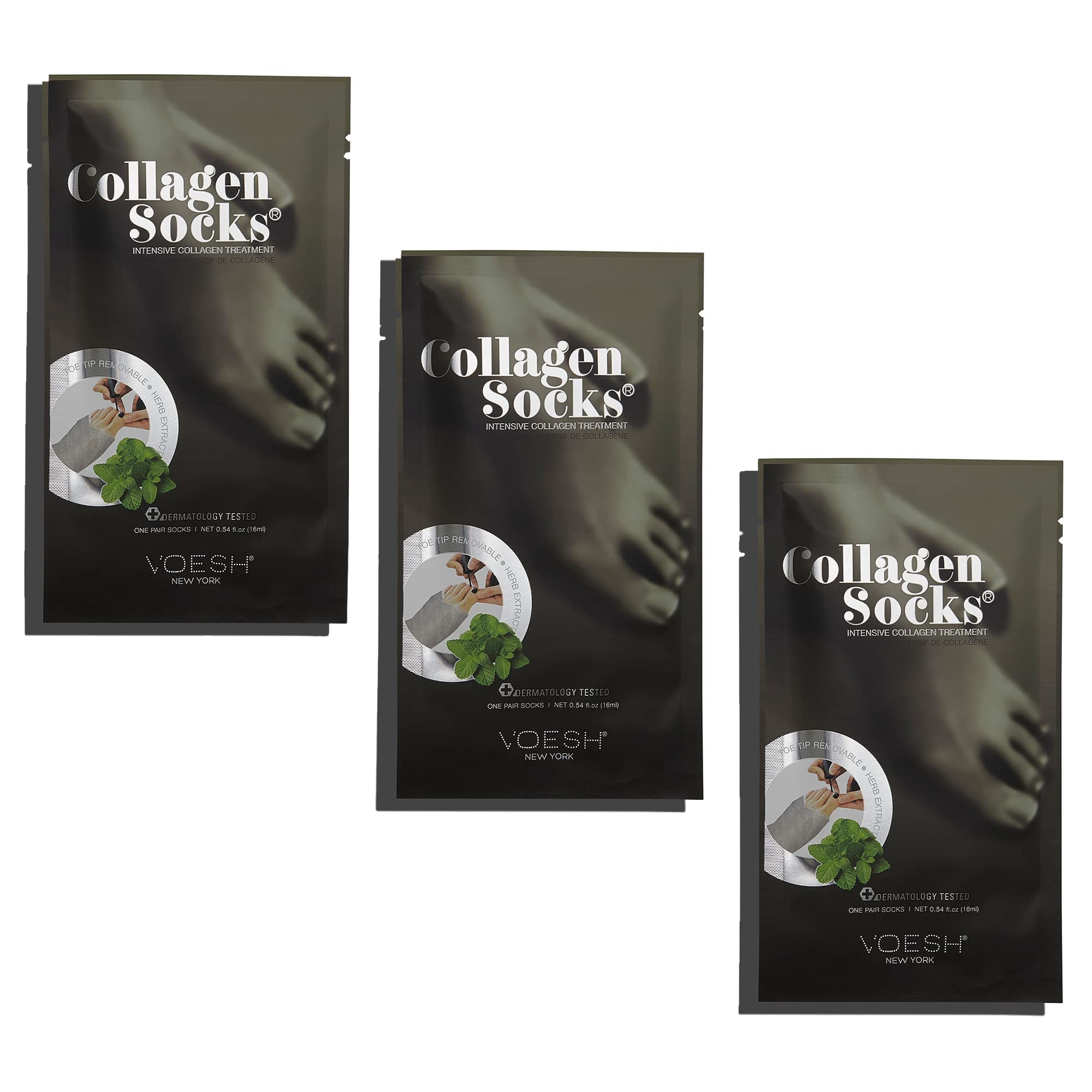 VOESH Collagen Socks, Collagen Socks for Dry Feet, 3 Pack, Peppermint Oil, Cracked Heel Repair, Moisturizing Socks, Spa Pedicure Treatment, Spa Socks,
