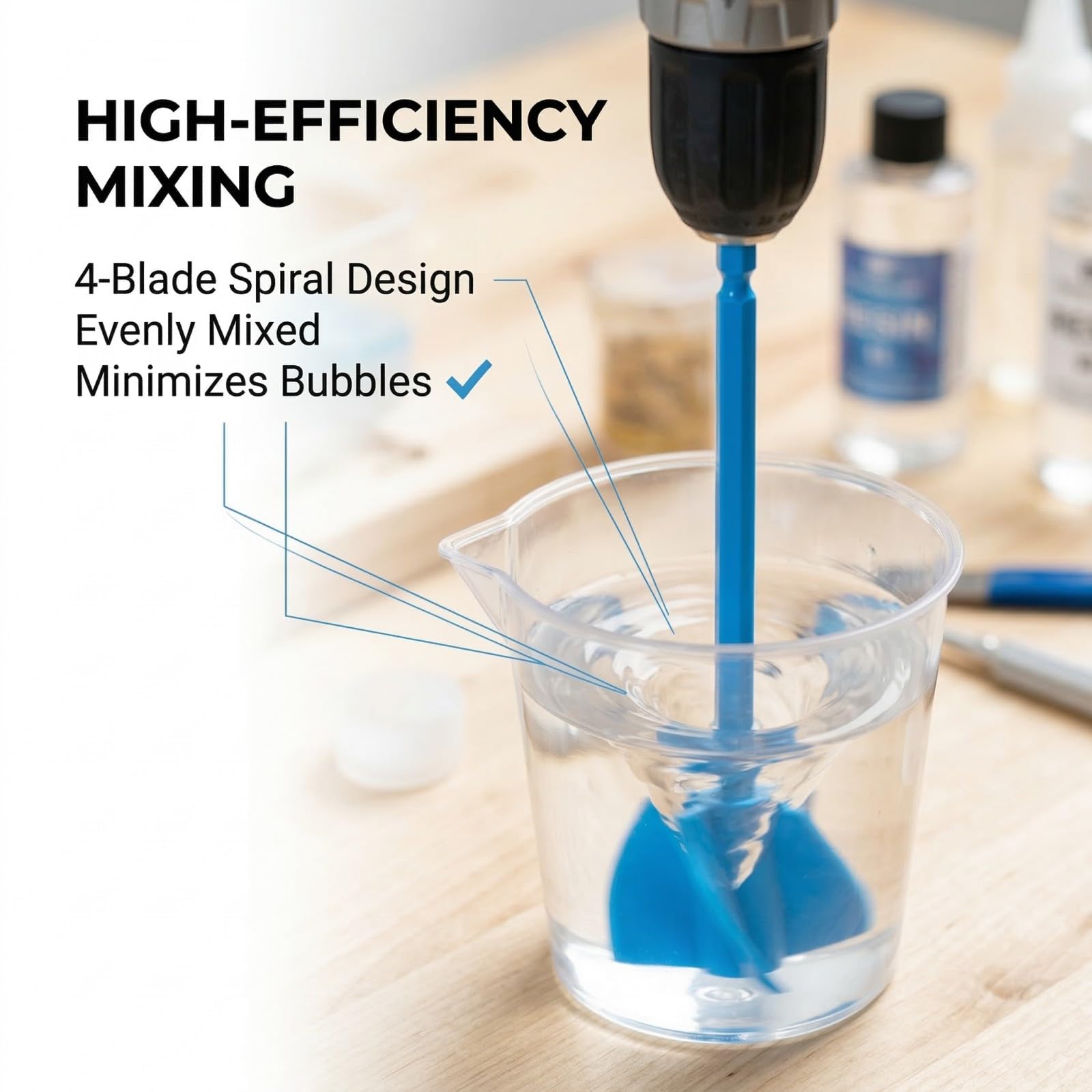 QLK 4 Piezas Mezcladores de Silicona, Paletas de Mezcla para Resina Epoxi para Taladro 1/4, Mezclador de Pintura para Pigmentos y Resina Epoxi, Accesorio Fácil de Limpiar