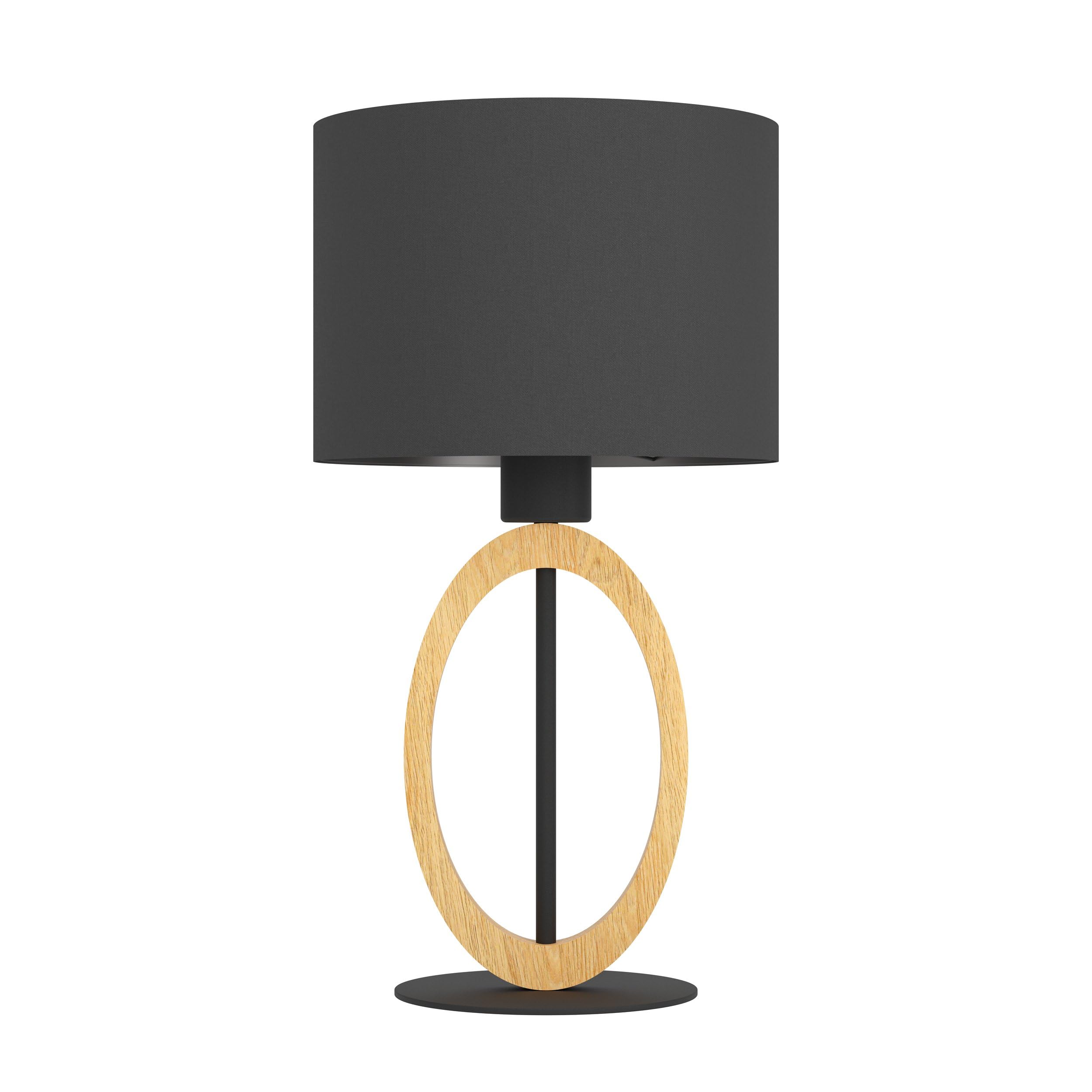 Eglo lampada da tavolo Basildon 1, lampada da tavolo minimalista, lampada | da comodino in legno, tessuto, metallo, lampada da soggiorno in natura, nero, lampada con interruttore, E27