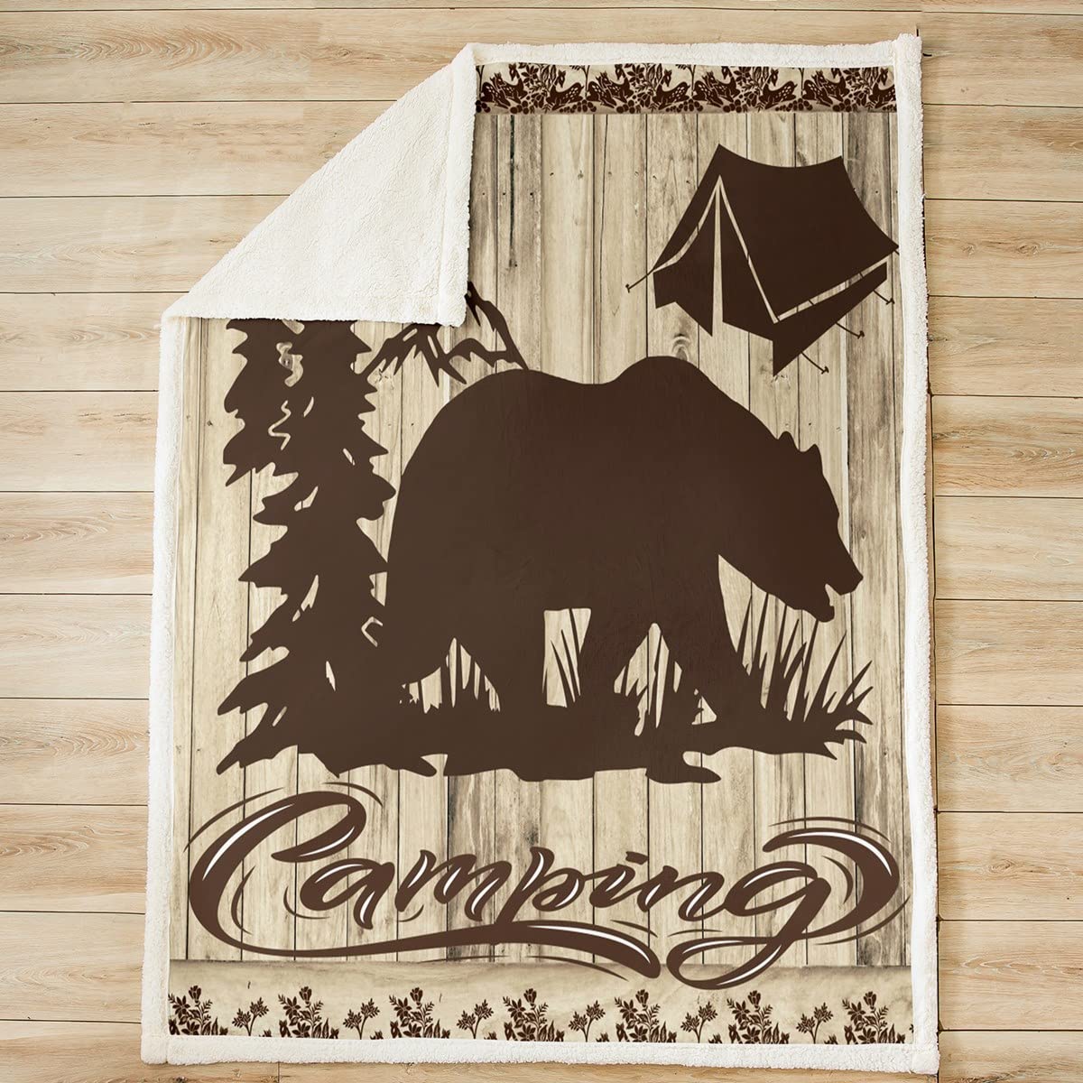 Orso campeggio Sherpa coperta coperta da caccia e campeggio in pile per bambini, ragazzi, ragazze, camper, coperta in stile rustico, per divano letto, queen 200 x 200 cm