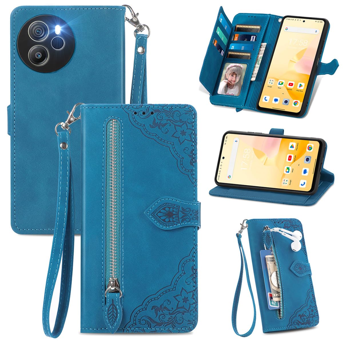 MOJIA Cover Per BlackView A55 Pro | Custodia Portafoglio In PU Antiurto Con Supporto E Slot | Blu