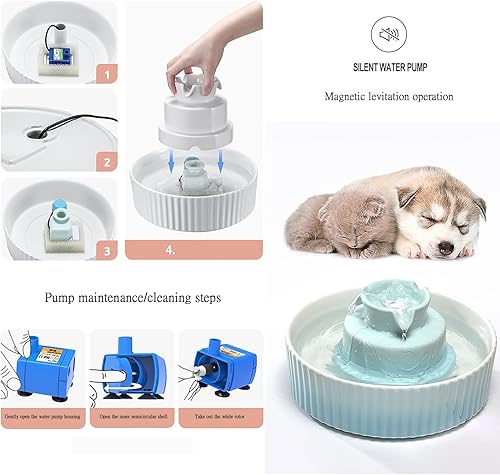 Miniatura 7 de Fuente de agua de cerámica para gatos, dispensador de agua en torre de 2.1 L71.02 onzas, dispensador de agua para perros, fuente para gatos, bomba