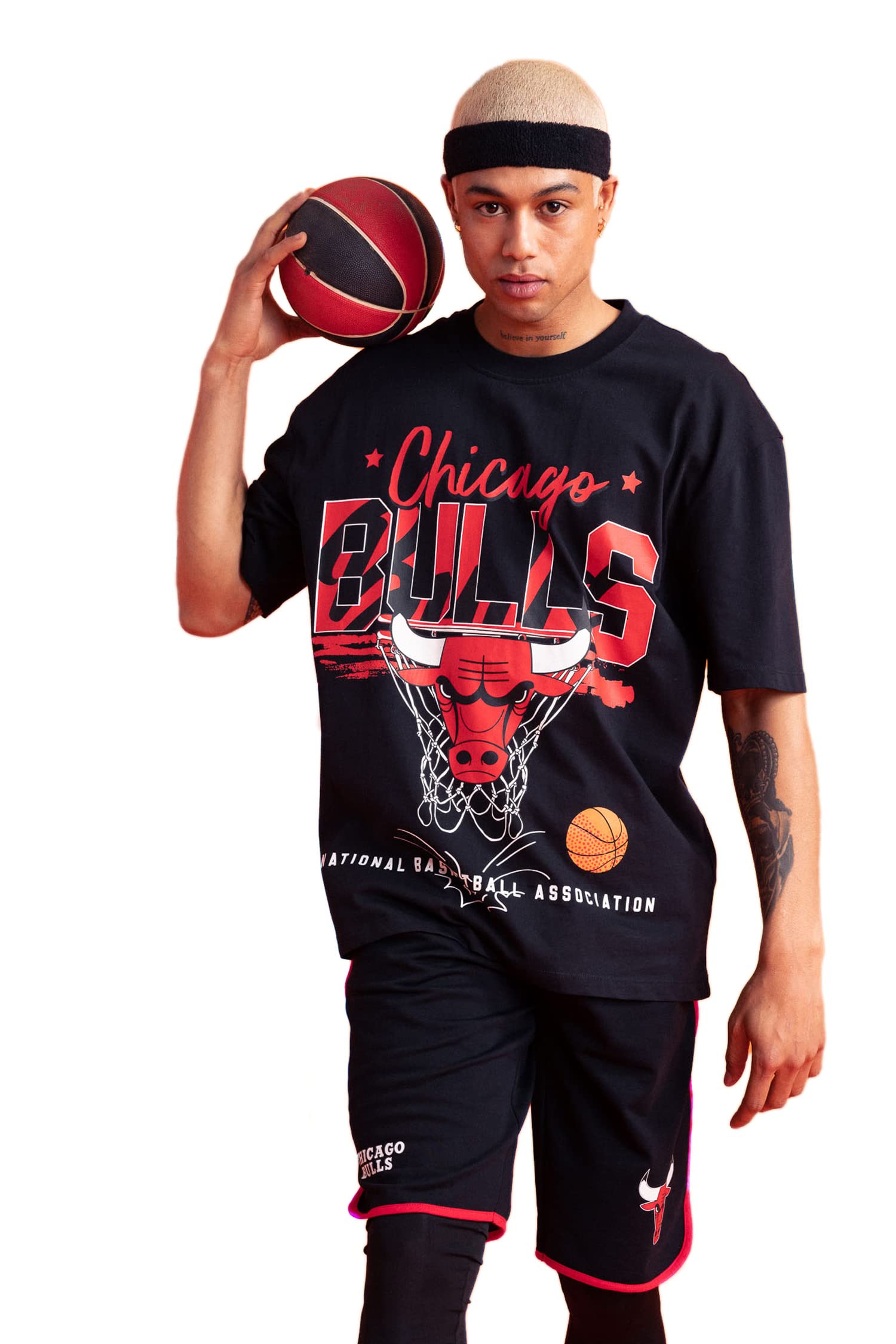 Erkek DeFactoFit NBA Chicago Bulls Oversize Fit Bisiklet Yaka Sporcu %100 Pamuk Tişört