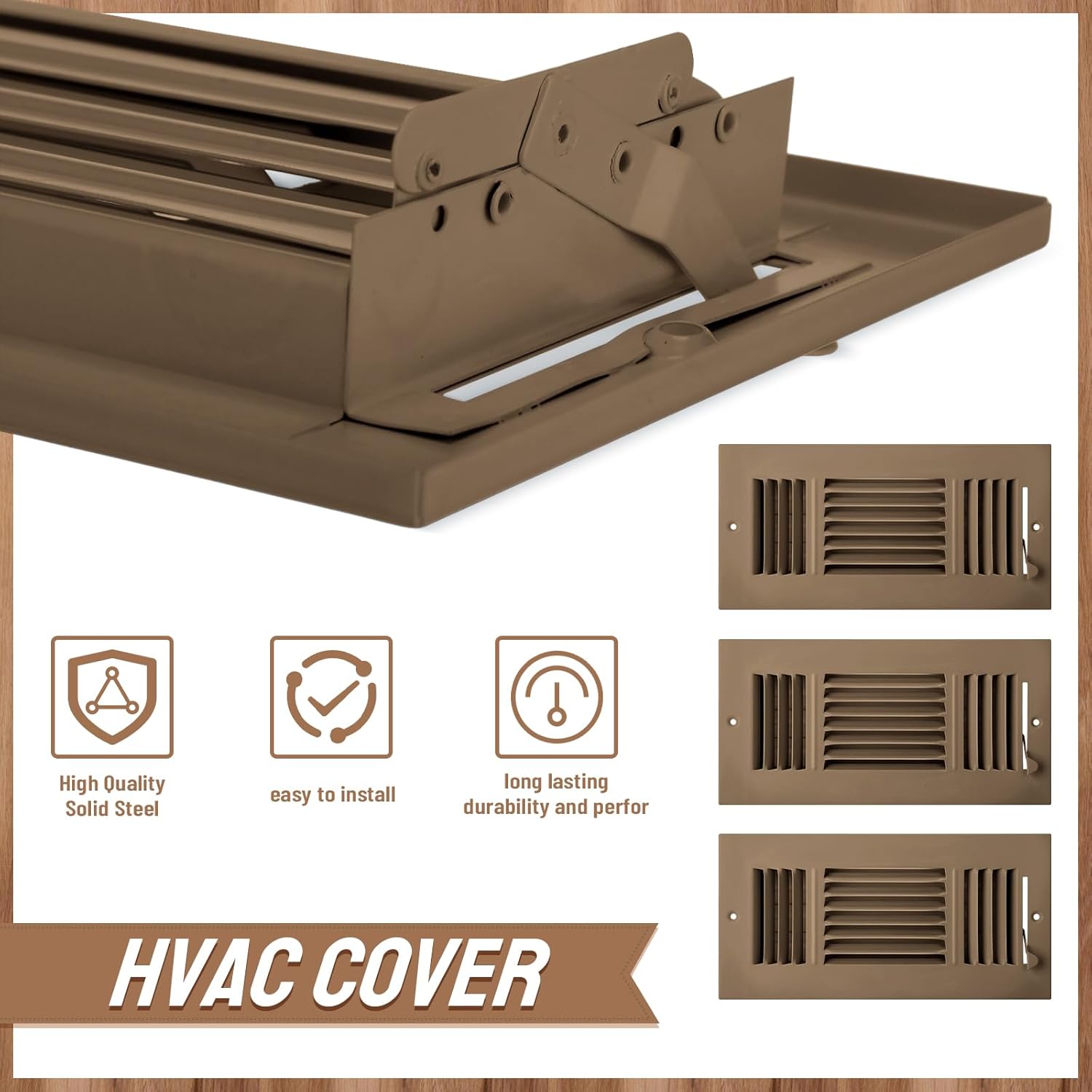 Wesiti 4 Pcs 10 x 4 Inch Ceiling Vent Covers for Home Sidewall and Ceiling 3 Way Vent Register for Sidewall Solid Steel Manual Adjuster Air Home Bathroom Toilet Office (Brown)