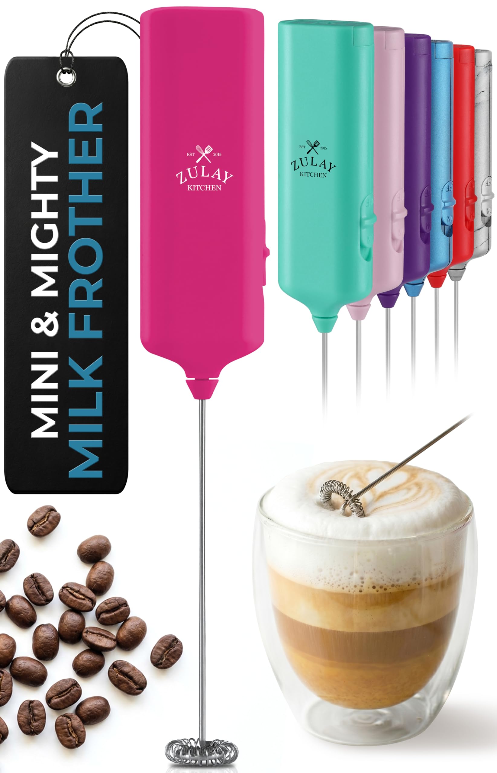 Mini &amp; Mighty Milk Frother Wand – Powerful Handheld Coffee Frother, Battery Operated Drink Mixer – Compact Pocket Size – Detachable Whisk for Latte, Cappuccino, Matcha, Hot Chocolate