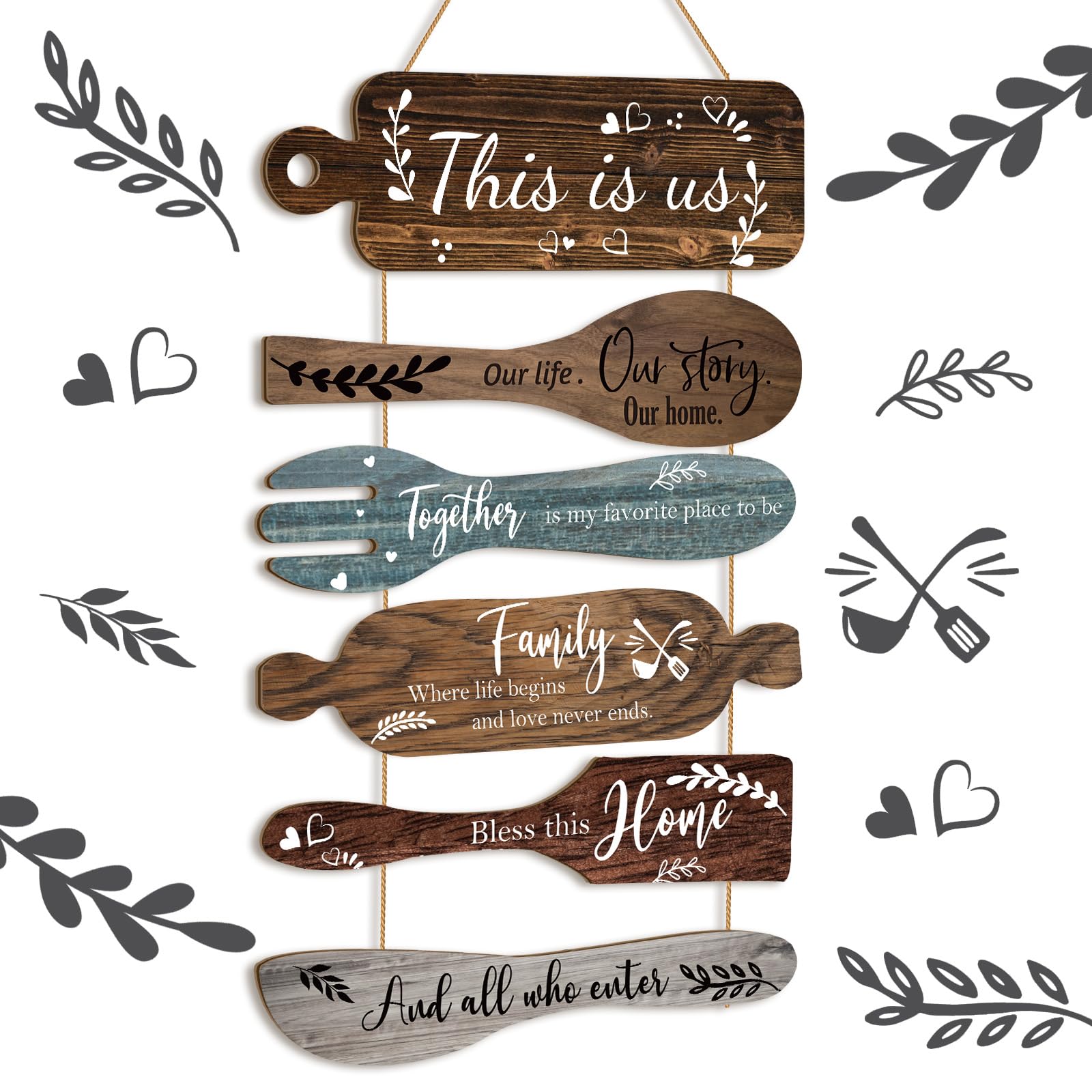 Geetery 6 Pieces House Warming Gifts New Home Rustic Sign Decor Wall Hanging Plaques This Is Us/bless This Home Wooden Farmhouse Art Hanging Decor for Living Ro