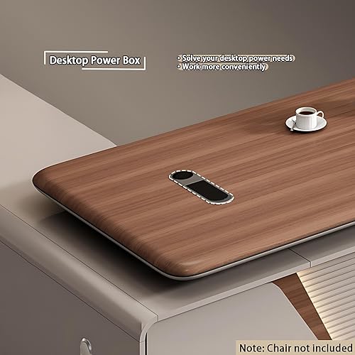 Miniatura 5 de Escritorio ejecutivo moderno de 70.8 pulgadas, mesa de oficina en forma de L con agujero eléctrico oculto y tira de luz, escritorio de oficina de