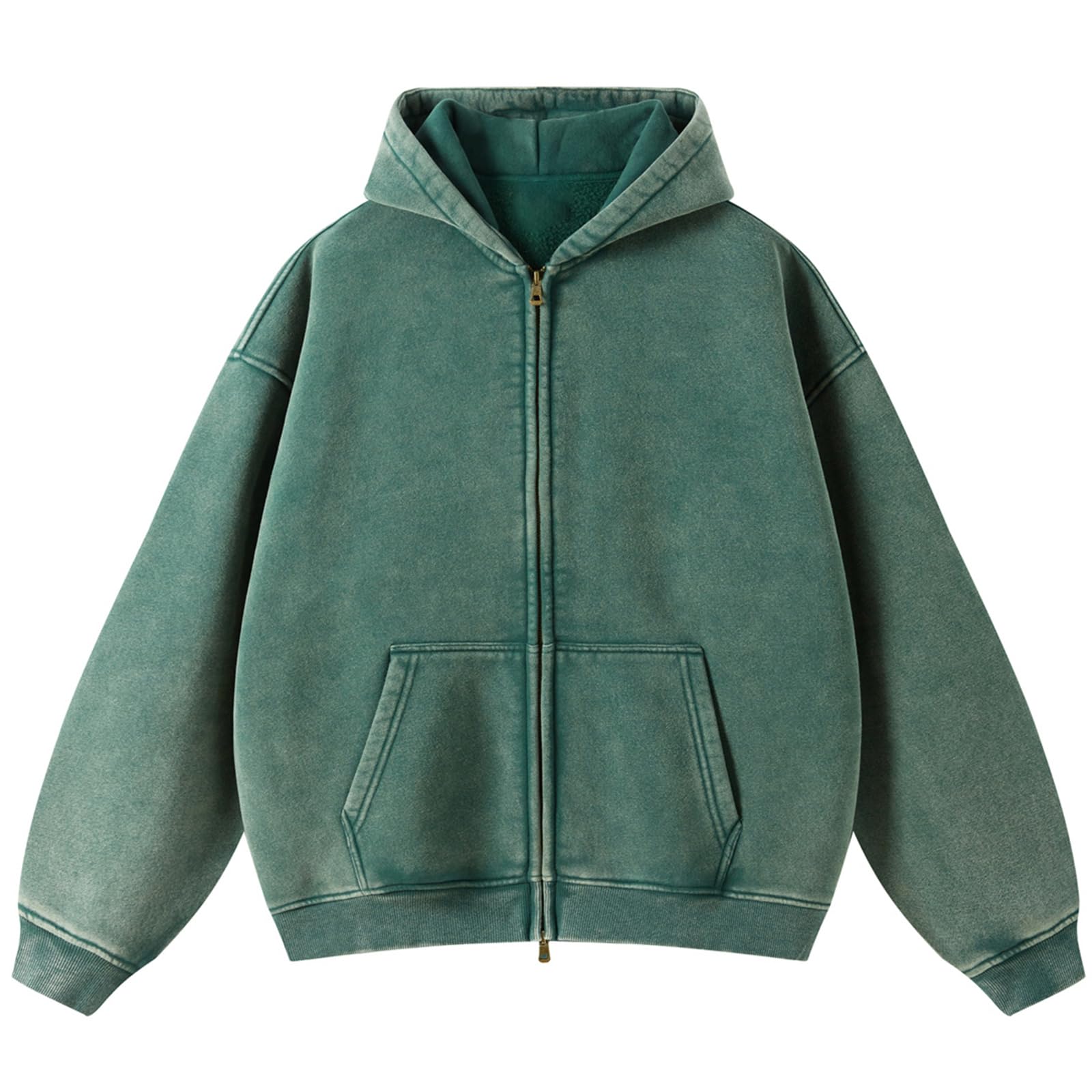 HOUZONIY Herren Fleece-Kapuzenpulli mit durchgehendem Reißverschluss Oversized Basic Zip Hoodie Y2k Hip Hop Sweatjacke Unisex mit Kapuze Pullover Jacke