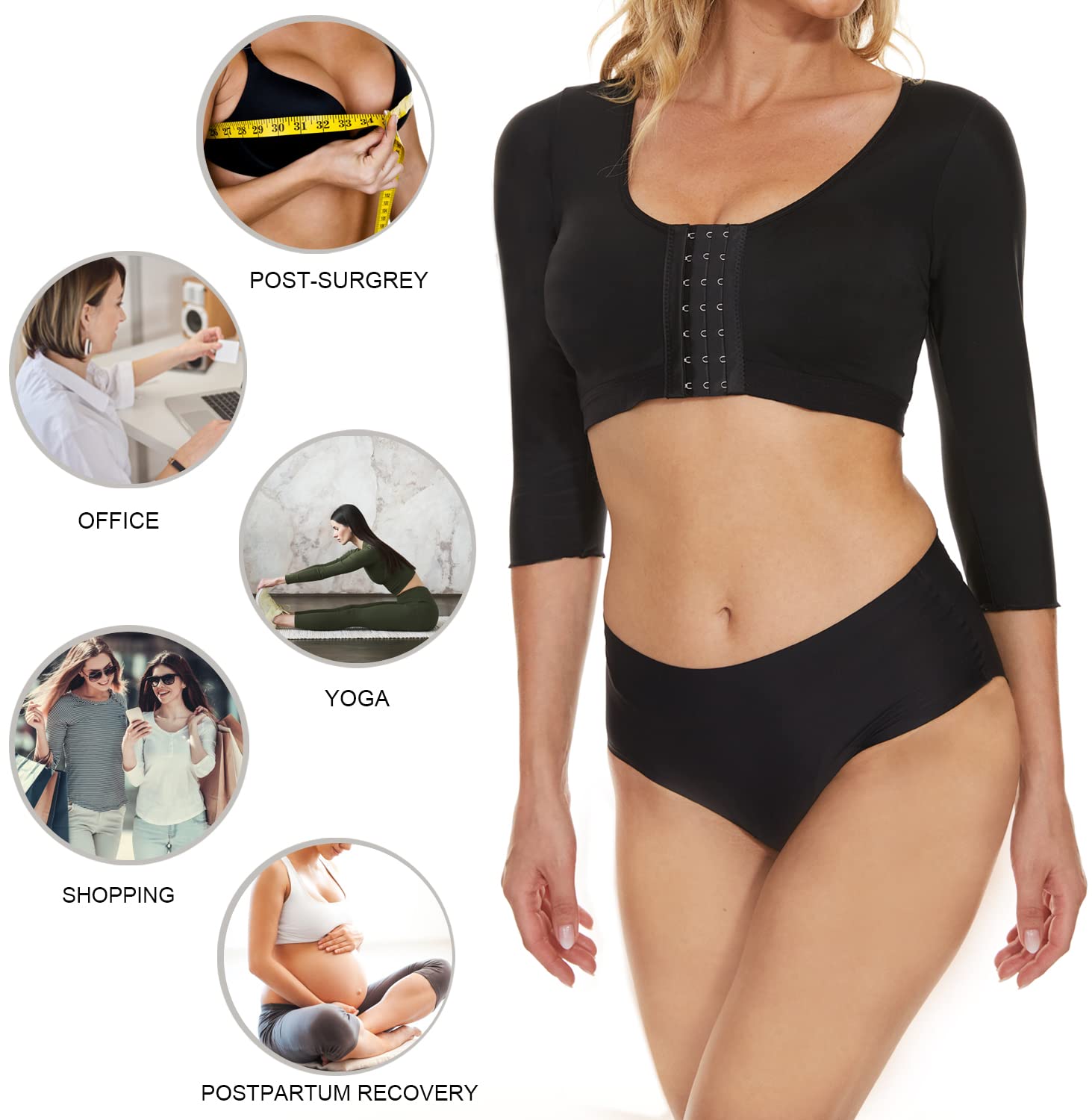 Tops moldeadores de brazos para mujer, mangas de compresión de brazo, postoperatoria, cierre frontal, brasier moldeador, corrector de postura, camiseta sin mangas
