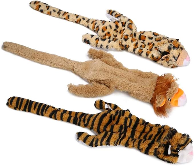 Stuffing Free Dog Toys, No Stuffing Dog Chew Toys Set with Lion Tiger