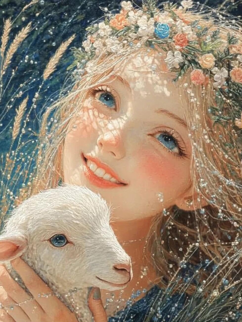 RKFLGEW 14CT Stamped Cross Stitch Kits Anime Women DIY Embroidery for Adults Beginner Needlework Kit with Patterns Needlepoint Art 40x50cm
