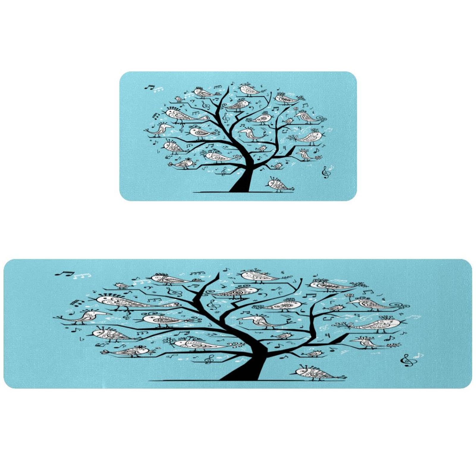 Tapete de cocina para cuarto de lavado con motivos naturales de pájaros en árbol
