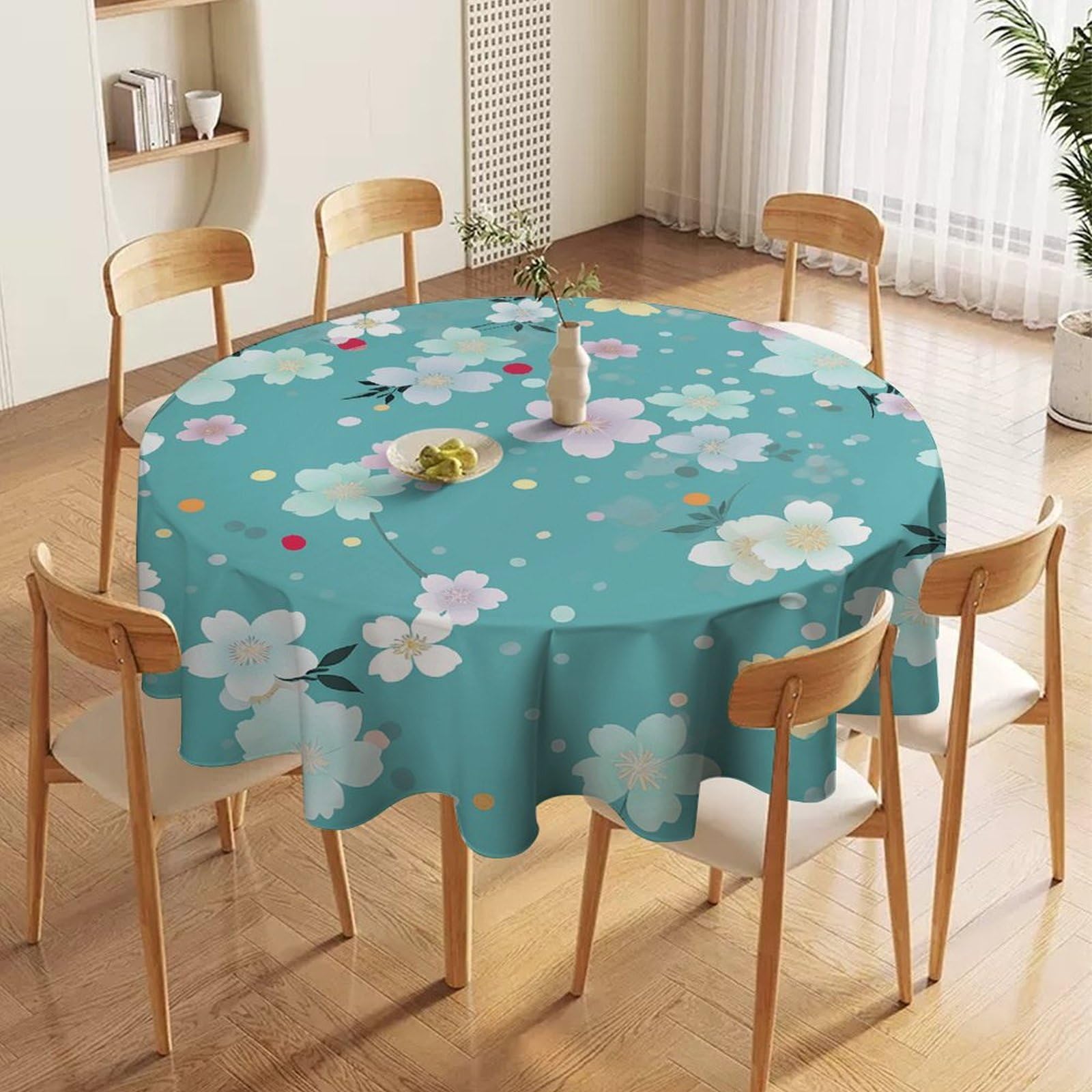 Nappe ronde lavable fleurie pour décoration de table de cuisine et repas de mariage