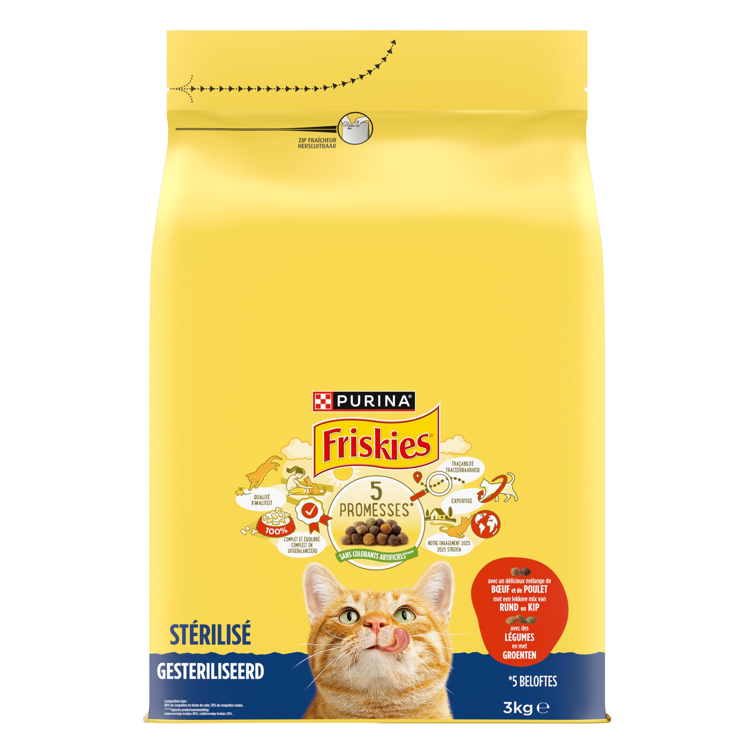 Image secondaire de Croquettes Complètes Friskies pour Chats Adultes Stérilisés - Boeuf, Poulet et Légumes - 3 KG