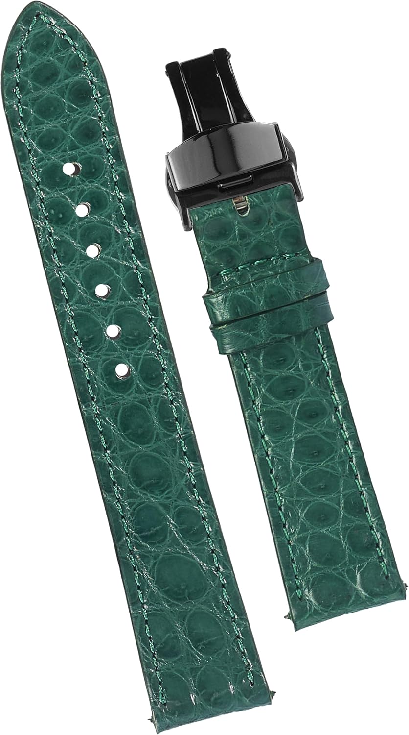 vinacreations Handmade Slim AIIi-gator Deployment Watch Band Men Quick Release Flat Croc Premium Thin Leather Strap Butterfly Clasp Replacement Bespoke 18mm 19mm 20mm 21mm 22mm 24mm