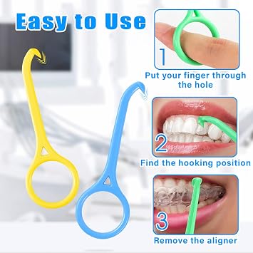 8 Pcs Aligner Removal Tool Retainer Remover Tool Kits Invisible Chew and Remover Tool Invisible Aligner Braces Remover Hook for Tooth Cleaning Oral Care (Yellow, Pink, Green, Blue)