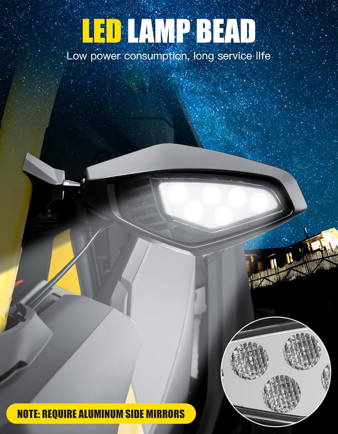 LED Side Mirror Lights for Can Am Maverick R, Rearview Mirrors light Lamps Side Mirror Accent Auxiliary Lights for Can Am Maverick R MAX X RS 2024-2025 Accessories, Replace #715007185