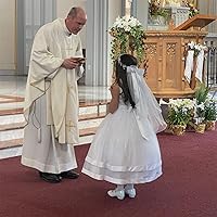 Vista 4 de DDazzling Corona de flores niñas primera comunión blanco floral guirnalda velo de encaje Cristal de flor blanca