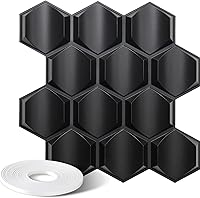 Vista 1 de STICKGOO Paneles de pared 3D negros para despegar y pegar, paneles de pared de PVC texturizado con diseño hexagonal, paneles de pared modernos