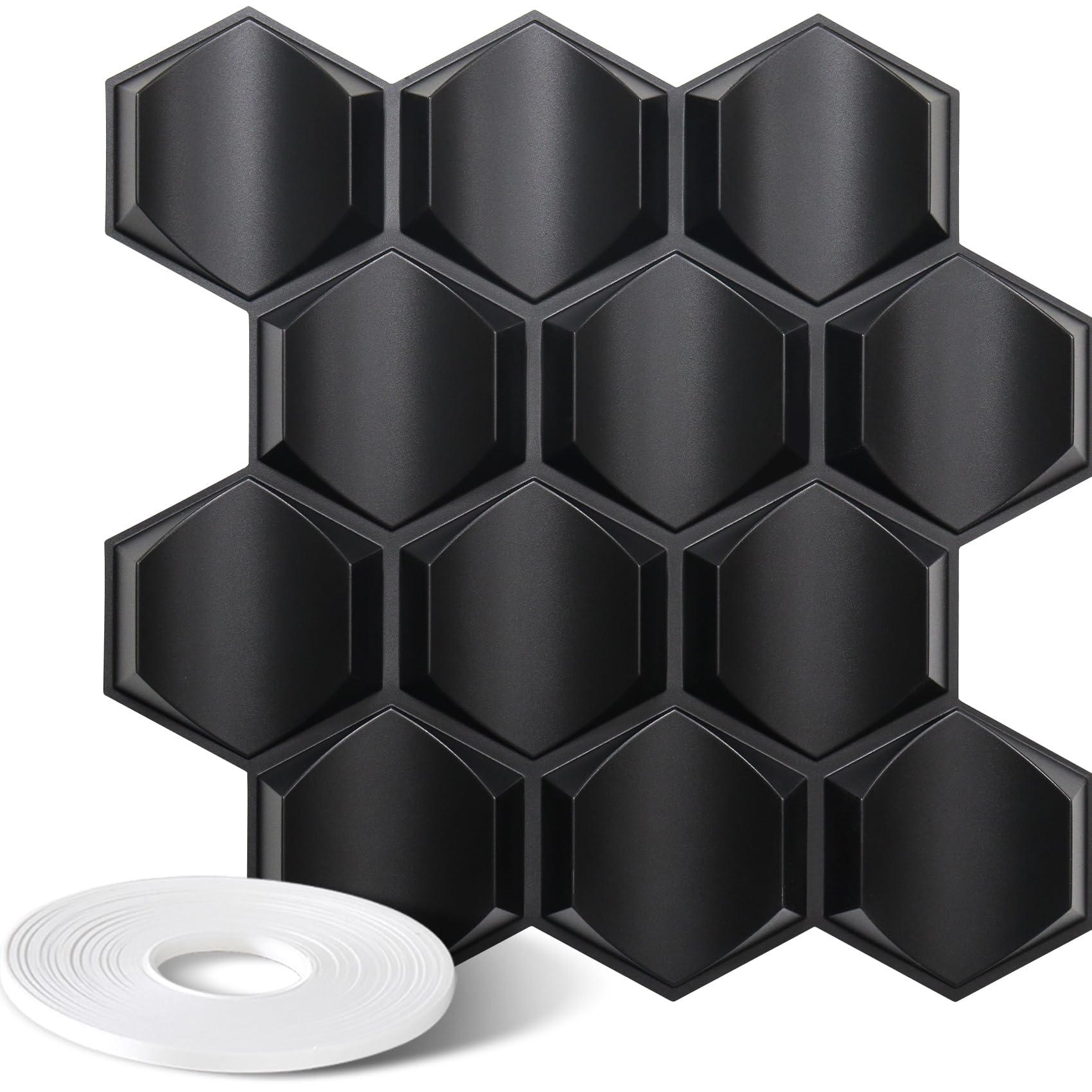 STICKGOO Black 3D Wall Panels Peel and Stick, Hexagon Design Textured PVC Wall Panels, 19.7''x19.7'' Modern Accent Wall Panels for Bedroom Office, Adhesive Included