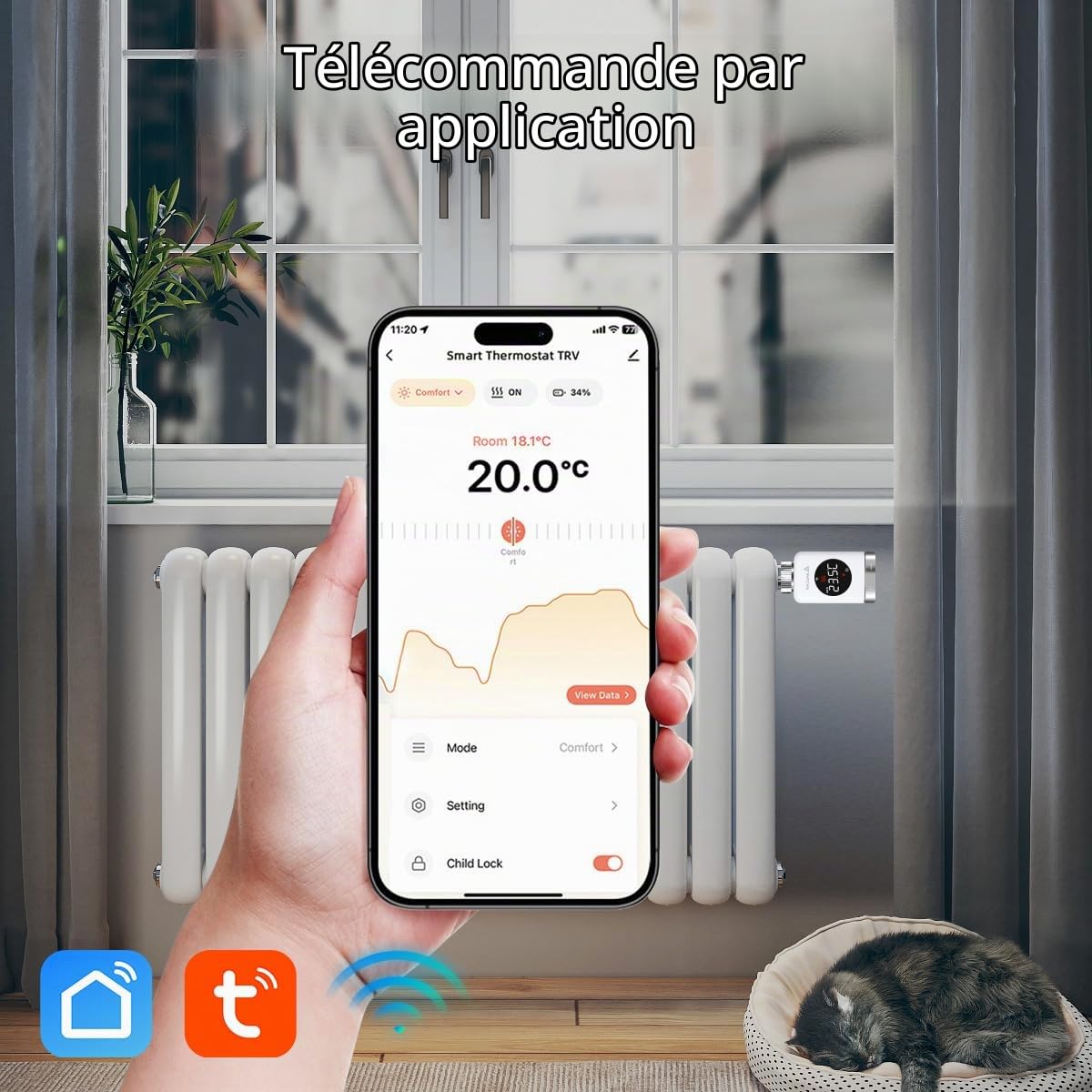 SALCAR WiFi Thermostat Connecté TRV801W Tête Thermostatique Compatible avec Amazon Alexa & Google Assistant Programmable Tuya Thermostat Radiateur, Aucune Passerelle Requise