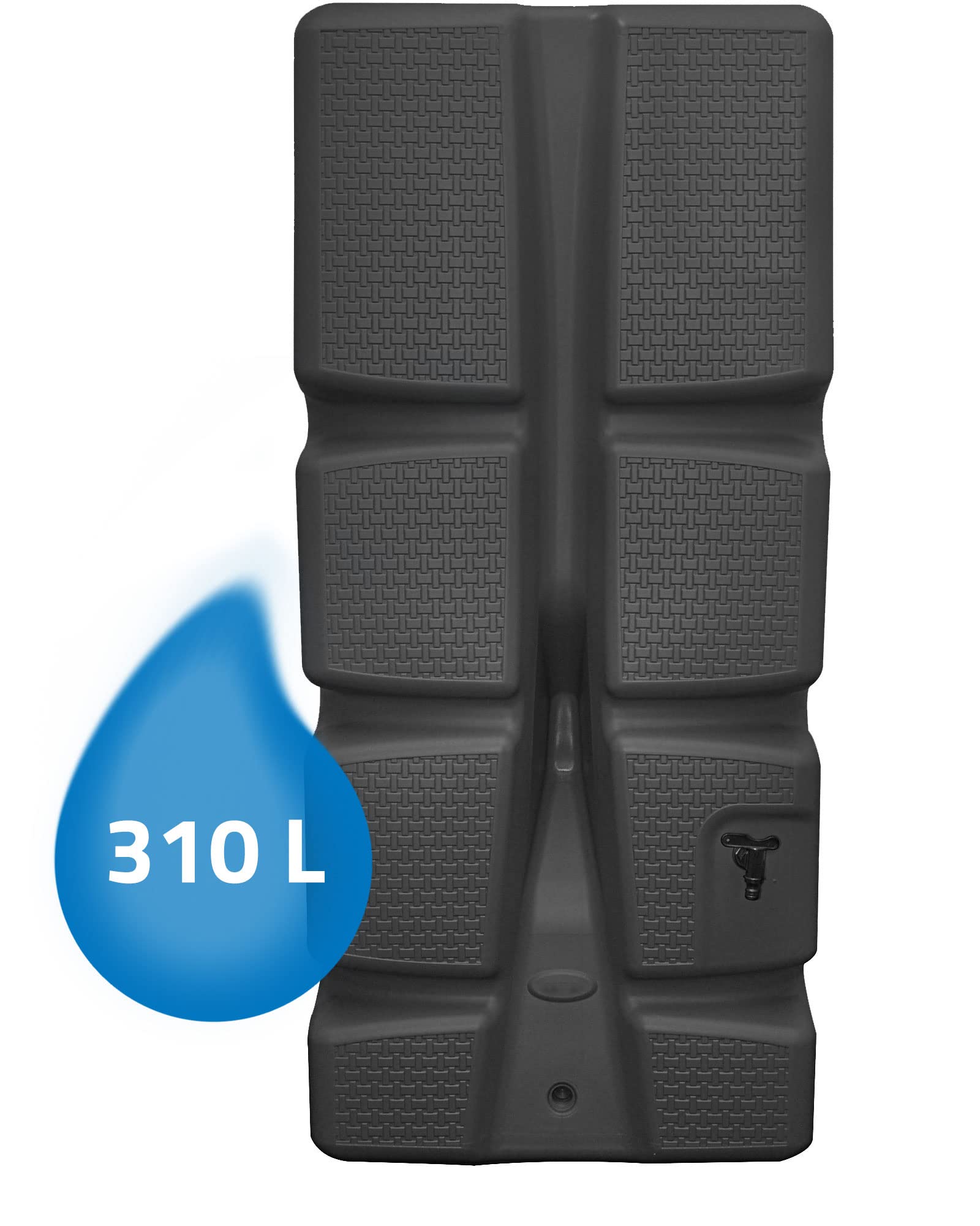 Ondis24 Regenwasser Wandtank Regenfass Eco 310 Liter anthrazit Komplettset inklusive Füllautomat, Wasserhahn
