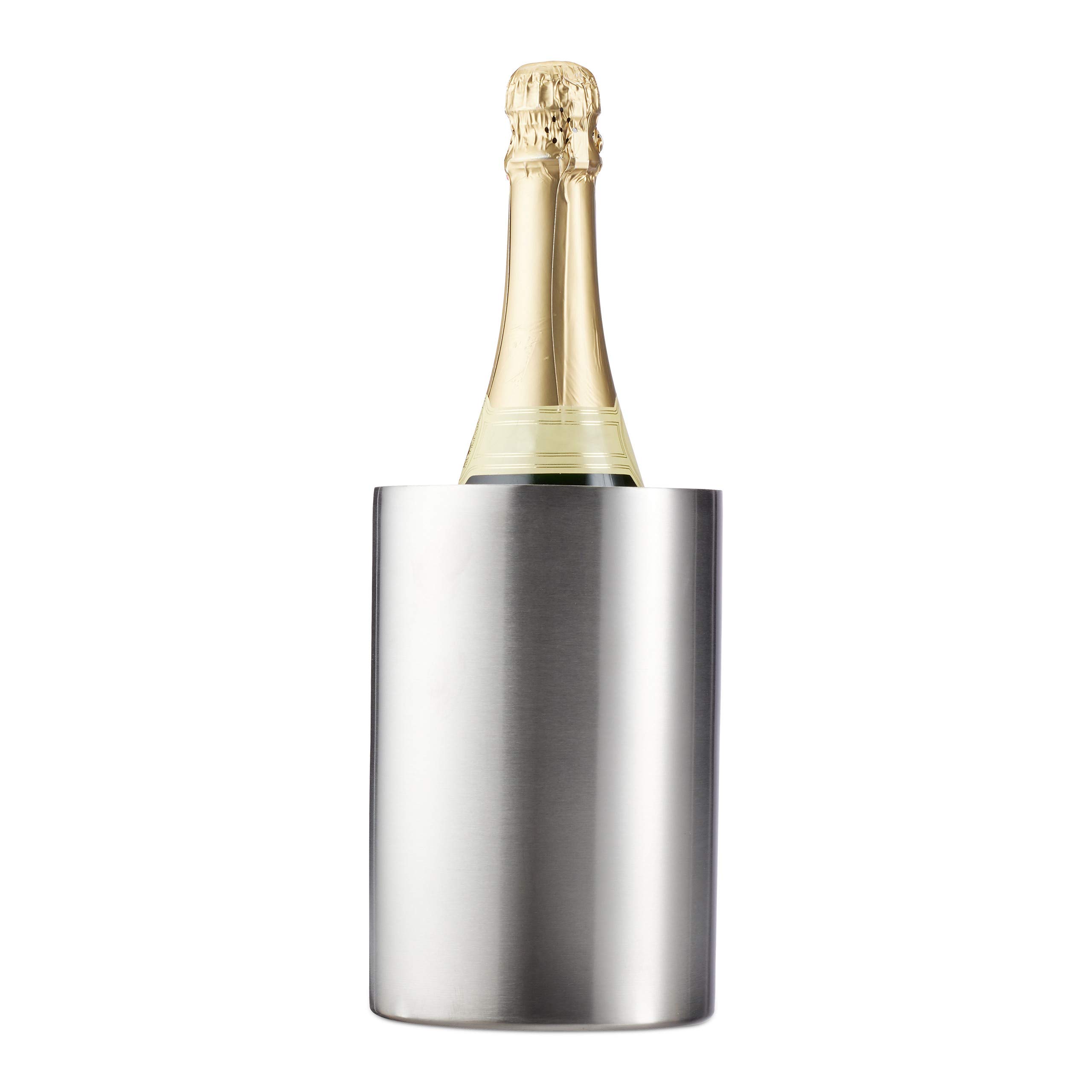 Relaxdays Stainless Steel, Double-Walled Bottle Cooler, Strong Insulation, Champagne or Wine, Ø 10 cm, Silver