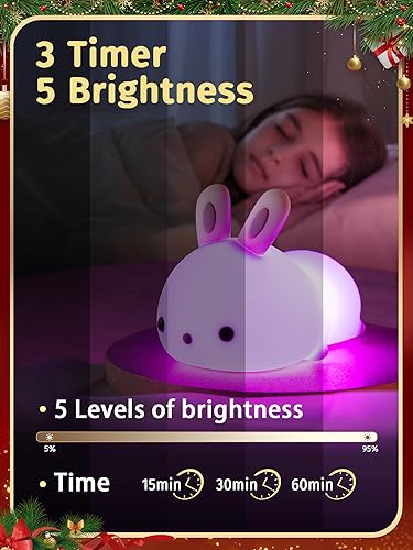 Miniatura 19 de Luz de noche LED para niños, portátil de conejito de silicona suave, recargable, cambia de color Regalos de conejo[Control remoto],Naranja,Amarillo