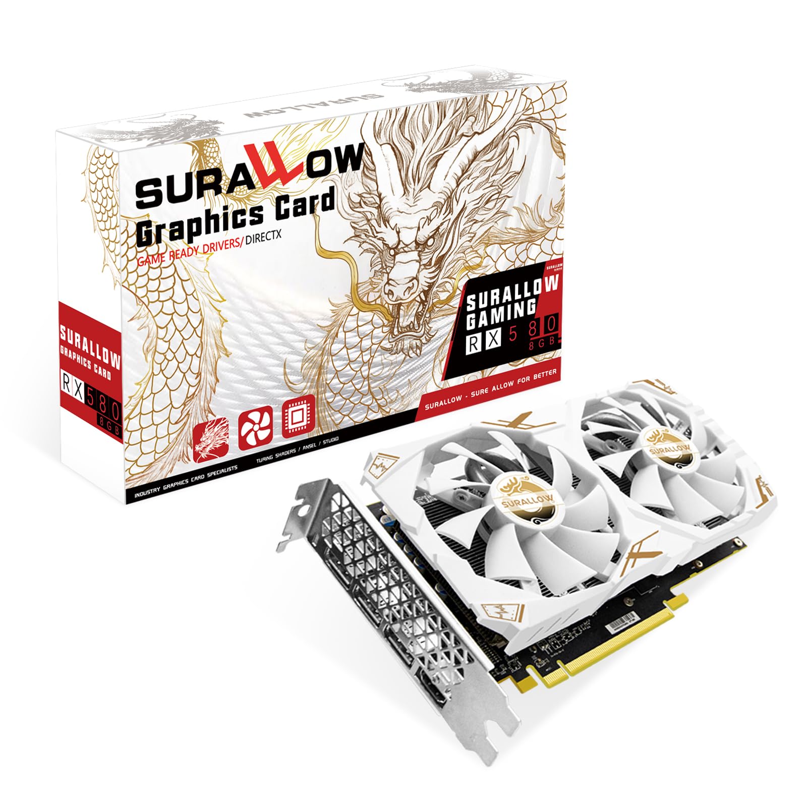 SURALLOWRX 580 8GB Graphics Card, 2048SP,GDDR5,256 Bit Graphics Card for Gaming PC,PCIE 3.0,Twin Freeze Fans Computer Video Card with HDMI/DP/Ports