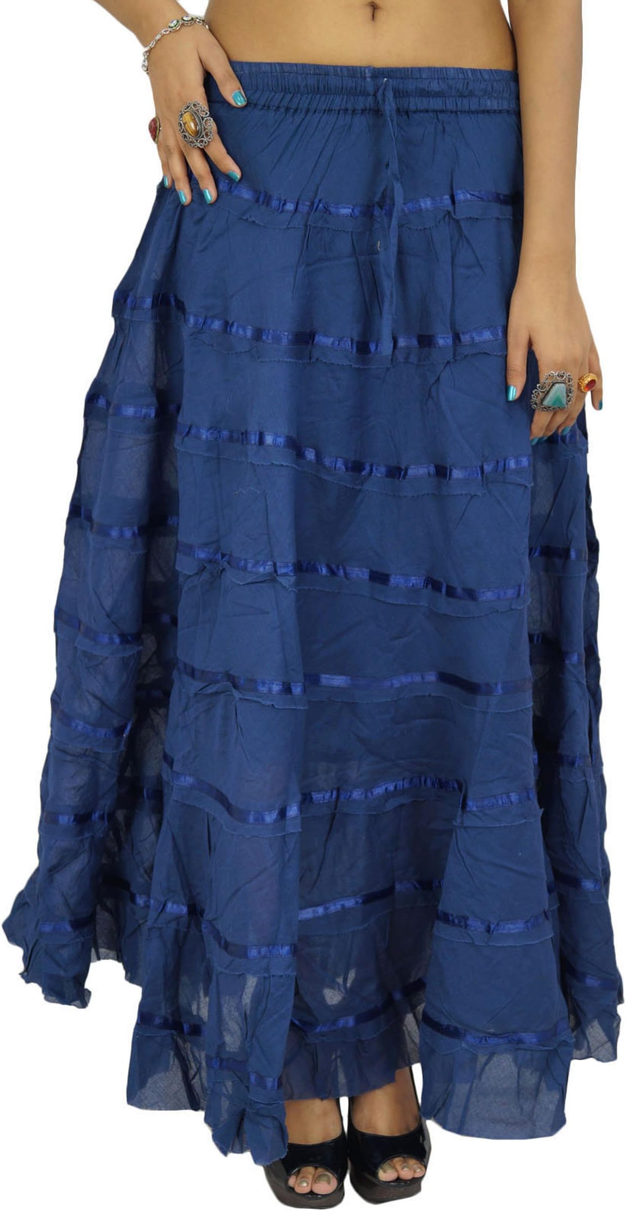 Hippie Women Clothing Gypsy Skirt Long Maxi Cotton Beach Wear Blue