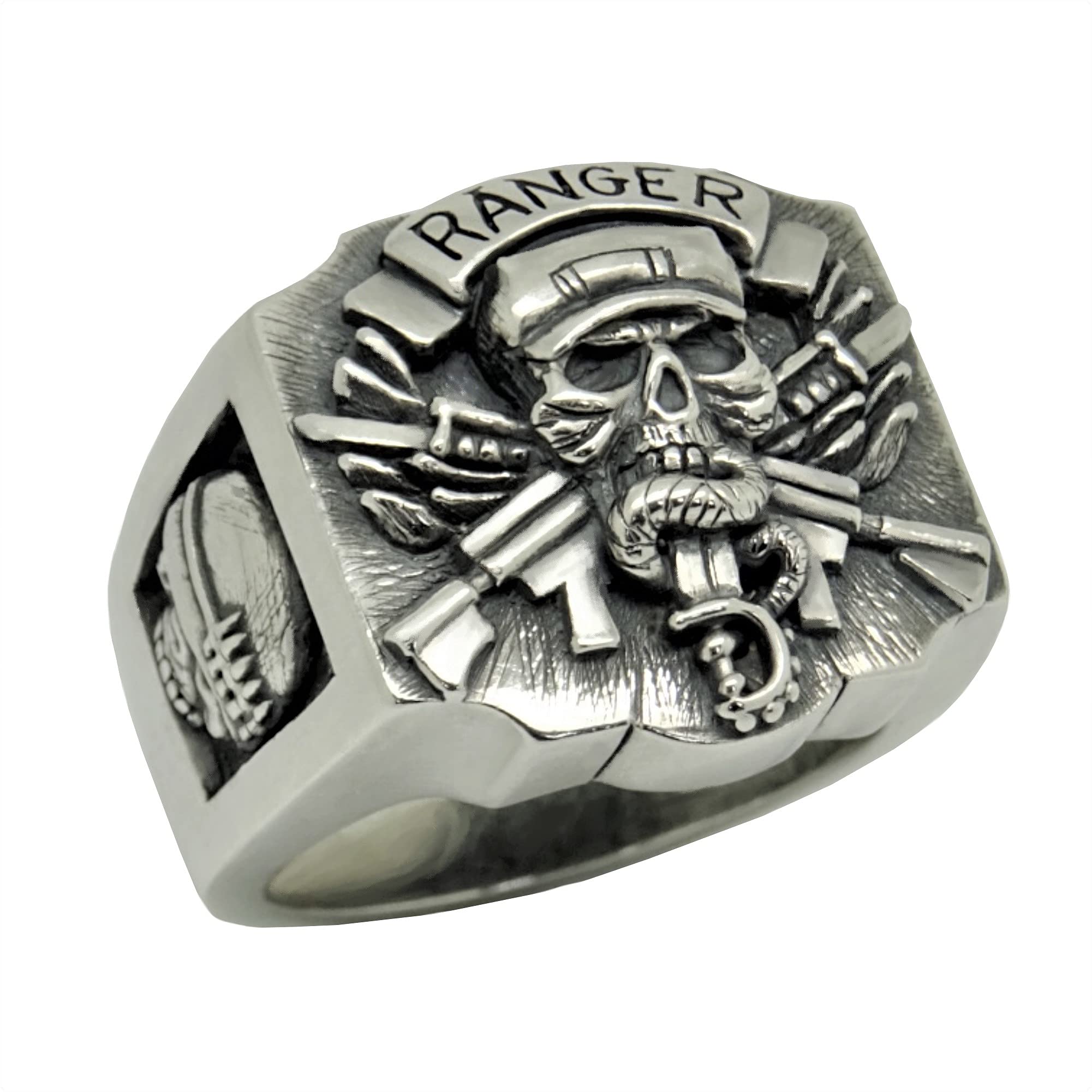 SECRETIUMRangers Special Forces Soldier Sterling Silver 925 US Army Men’s Skull Biker Ring Handmade