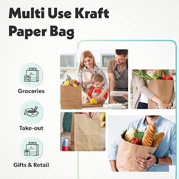 Duro 13607 70# Brown Grocery Bags Without Handles, 12 x 7 x 17 In, 300 Ct