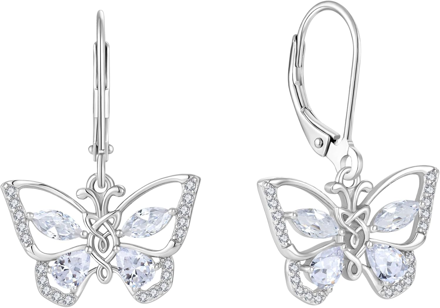 Butterfly Earrings Leverback Earrings for women Butterfly Birthstone Jewelry 925 Sterling Silver 5A Cubic Zirconia Celtic Knot Earrings for her
